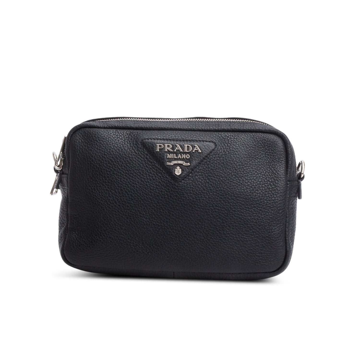 Prada Black Vitello Daino Soft Medium Double Zip Shoulder Bag w/ Straps
