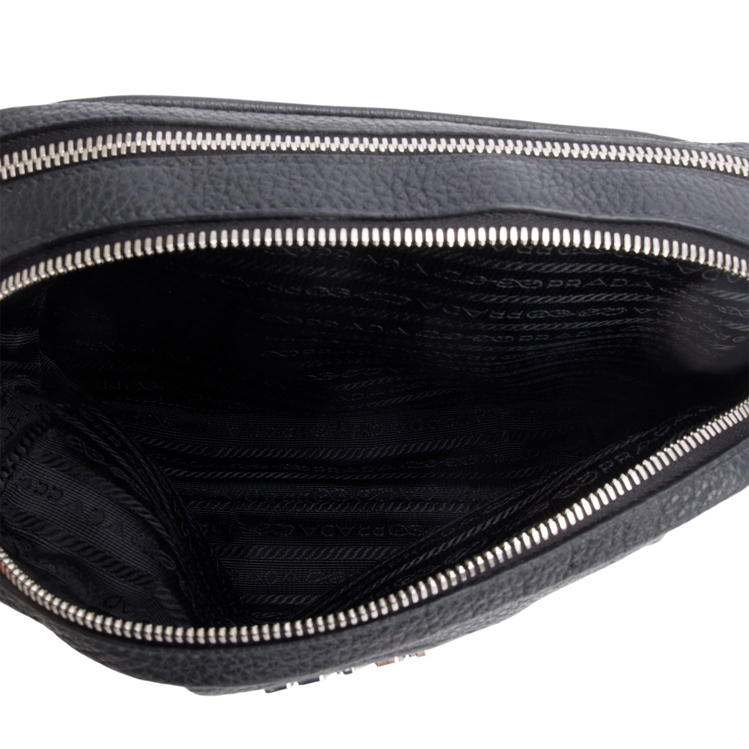 Prada Black Vitello Daino Soft Medium Double Zip Shoulder Bag w/ Straps