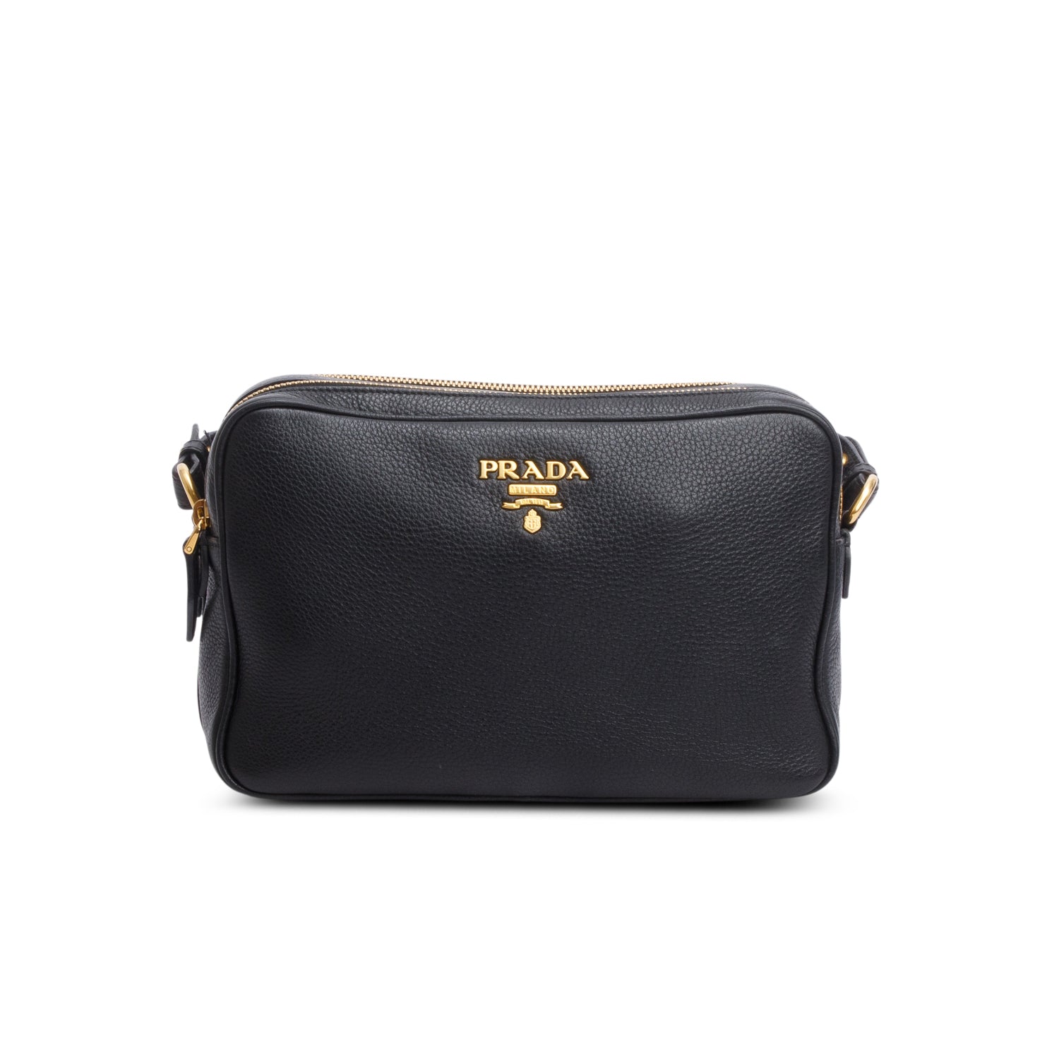 Prada Black Vitello Phenix Leather Camera Bag w/ Authenticity Card