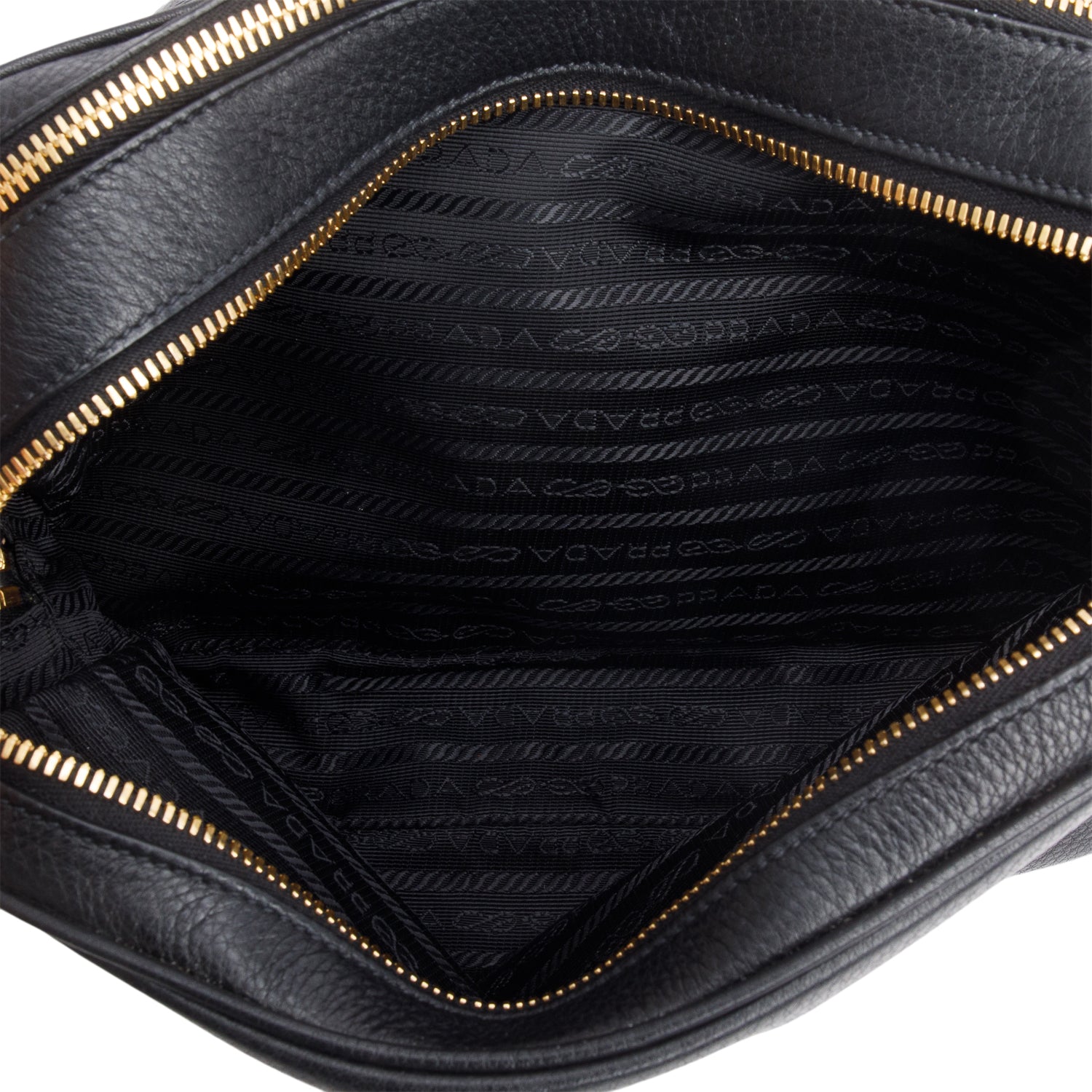 Prada Black Vitello Phenix Leather Camera Bag w/ Authenticity Card