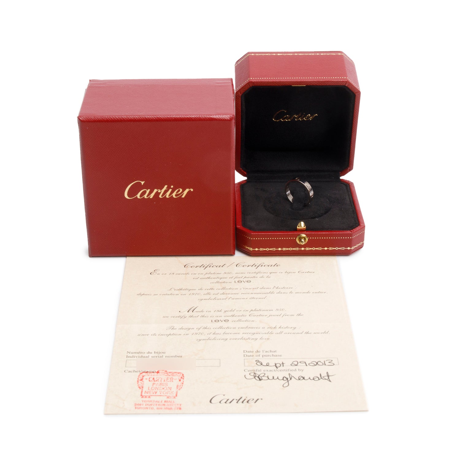 Cartier 18k White Gold 3.6 MM Love Wedding Band Ring, Size 50 5.25w/ Box & Certificate