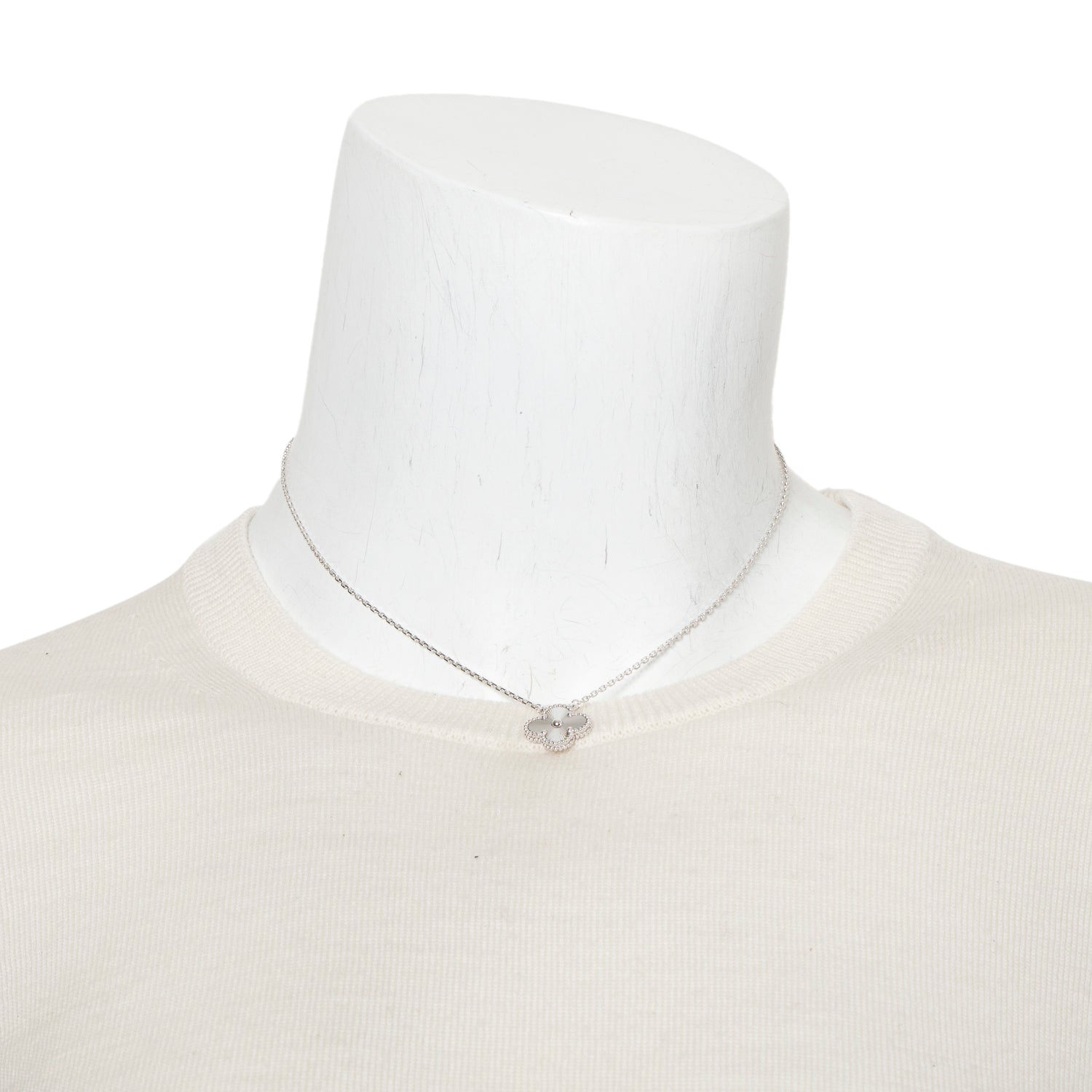 Van Cleef & Arpels 2023 18k White Gold Vintage Alhambra Pendant Necklace w/ Box & Certificate