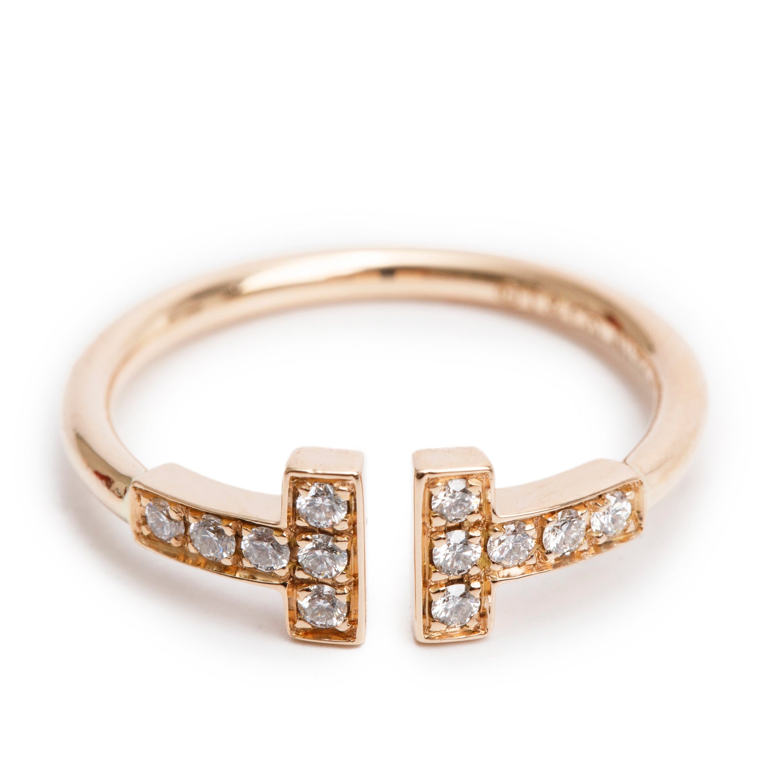 Tiffany & Co. 18k Rose Gold T Wire Diamond Ring, Size 5.5 w/ Box & Receipt