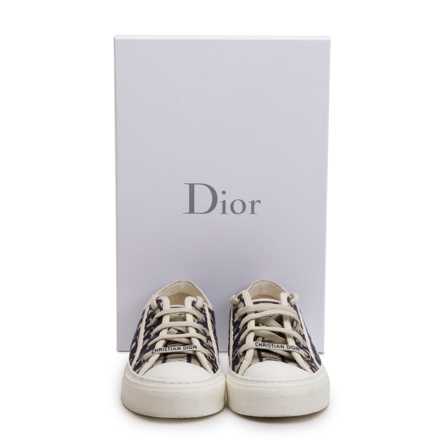 Christian Dior Deep Blue Oblique Embroidered Cotton Walk'n'Dior Sneakers, Size 37.5 w/ Box