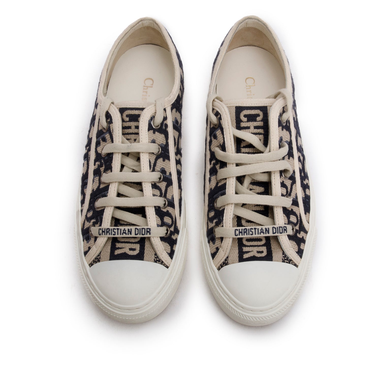 Christian Dior Deep Blue Oblique Embroidered Cotton Walk'n'Dior Sneakers, Size 37.5 w/ Box