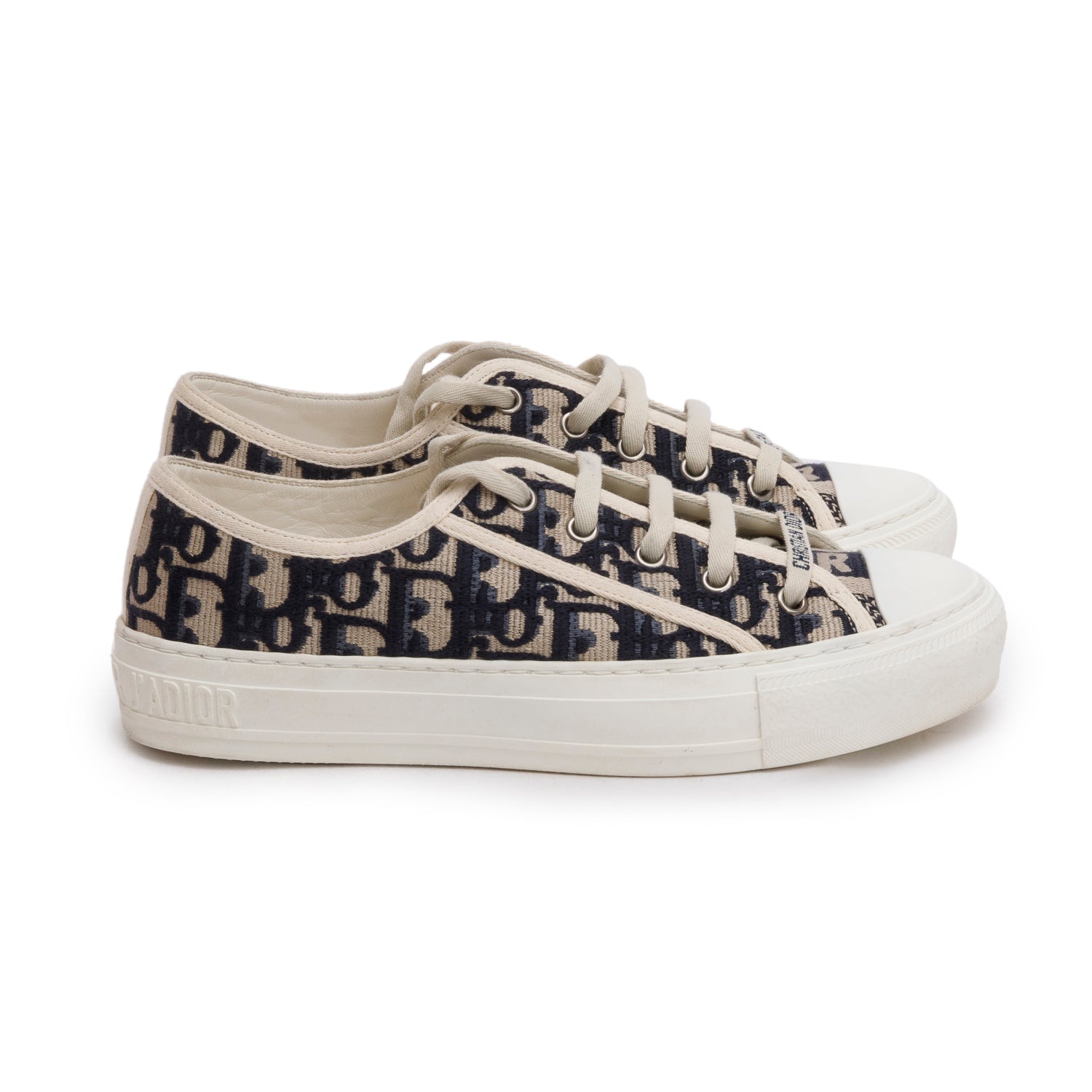Christian Dior Deep Blue Oblique Embroidered Cotton Walk'n'Dior Sneakers, Size 37.5 w/ Box