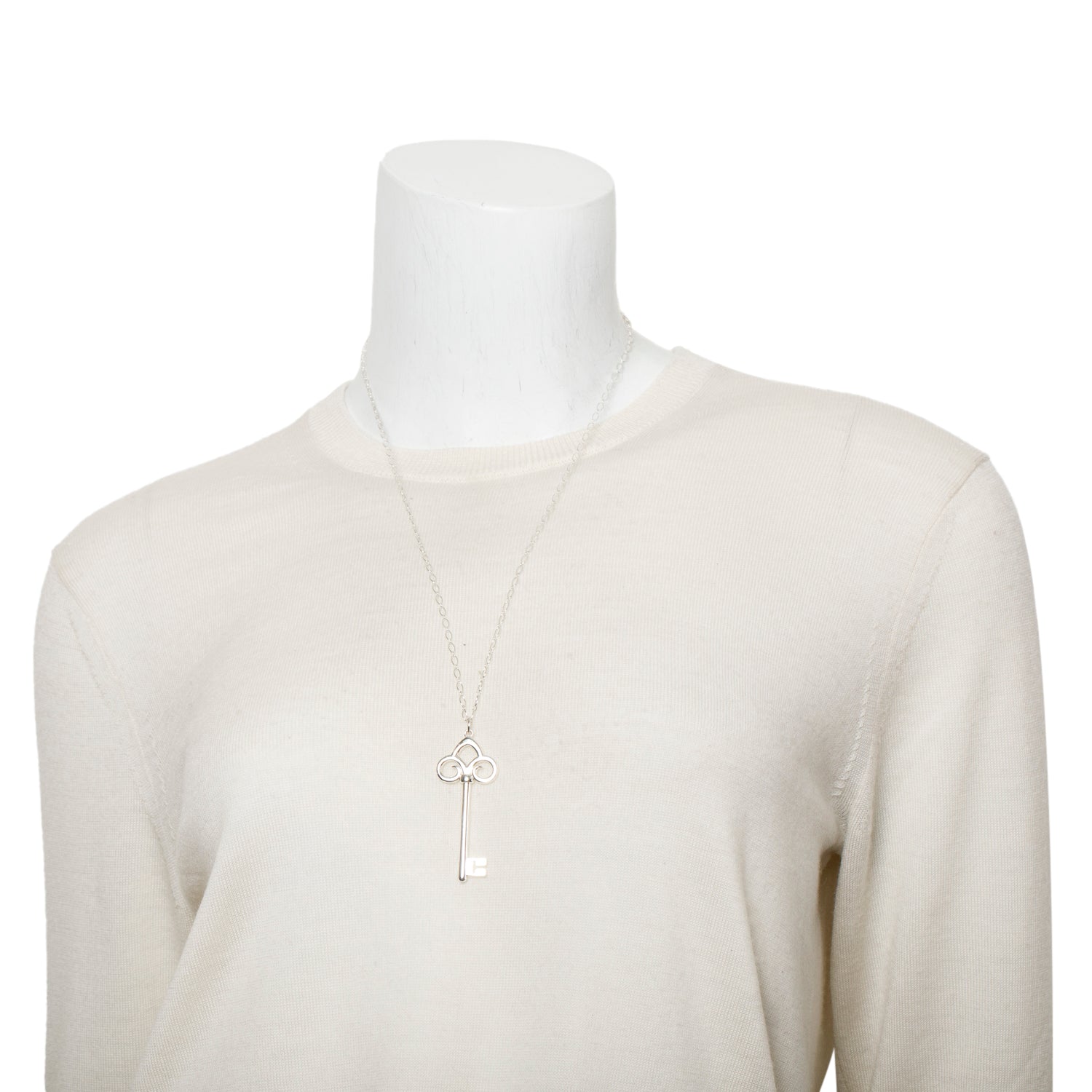 Tiffany & Co. Sterling Silver Large Fleur de Lis Key Pendant Necklace