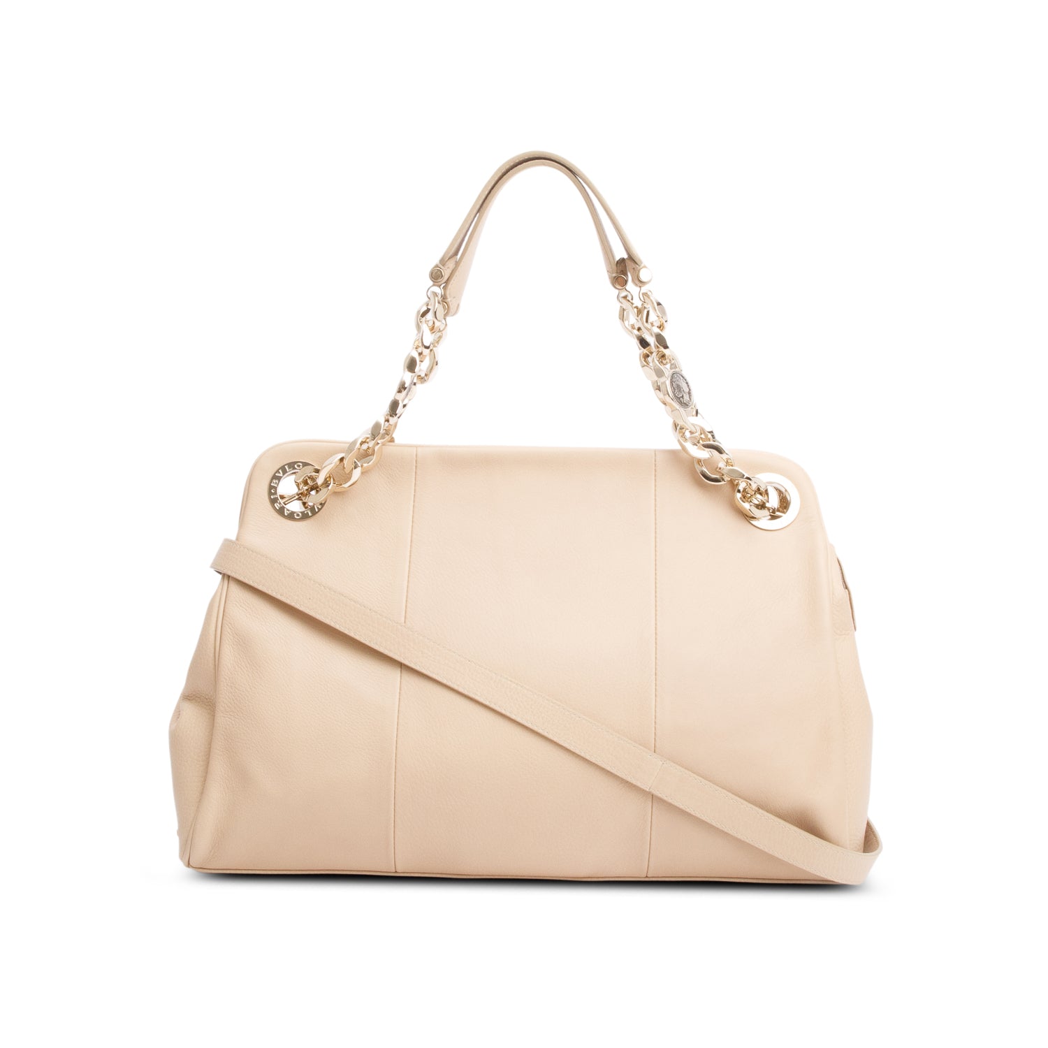 Bvlgari Beige Leather Monete Chain Tote Bag w/ Straps