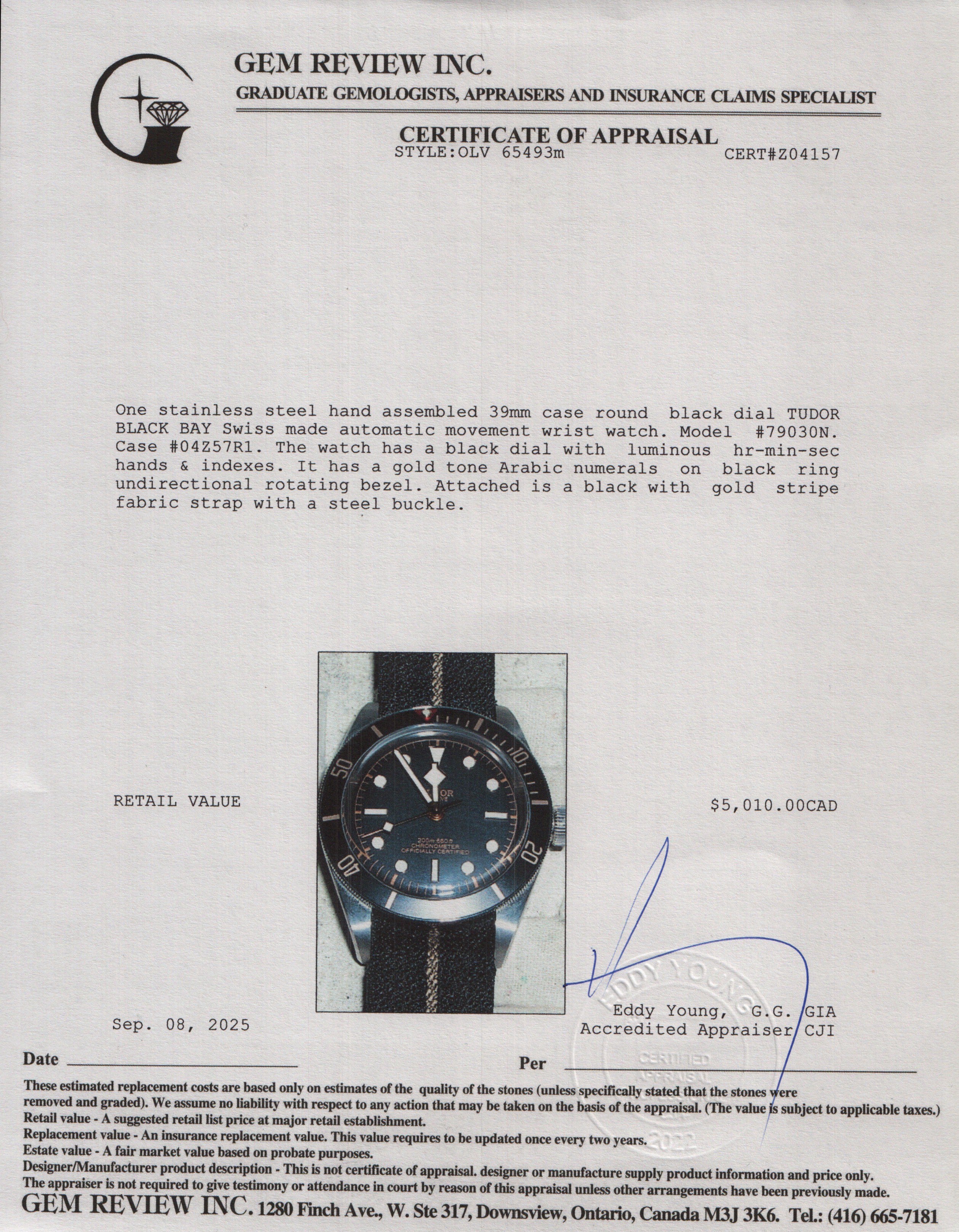 Tudor 2021 Stainless Steel Black Bay Fifty-Eight 39 MM Automatic Watch Black Dial 79030N w/ Box & Papers