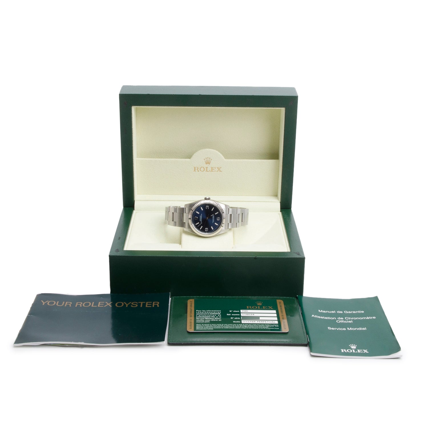 Rolex Stainless Steel Oyster Perpetual Explorer 36 MM Watch Blue Dial 116034 w/ Box & Papers