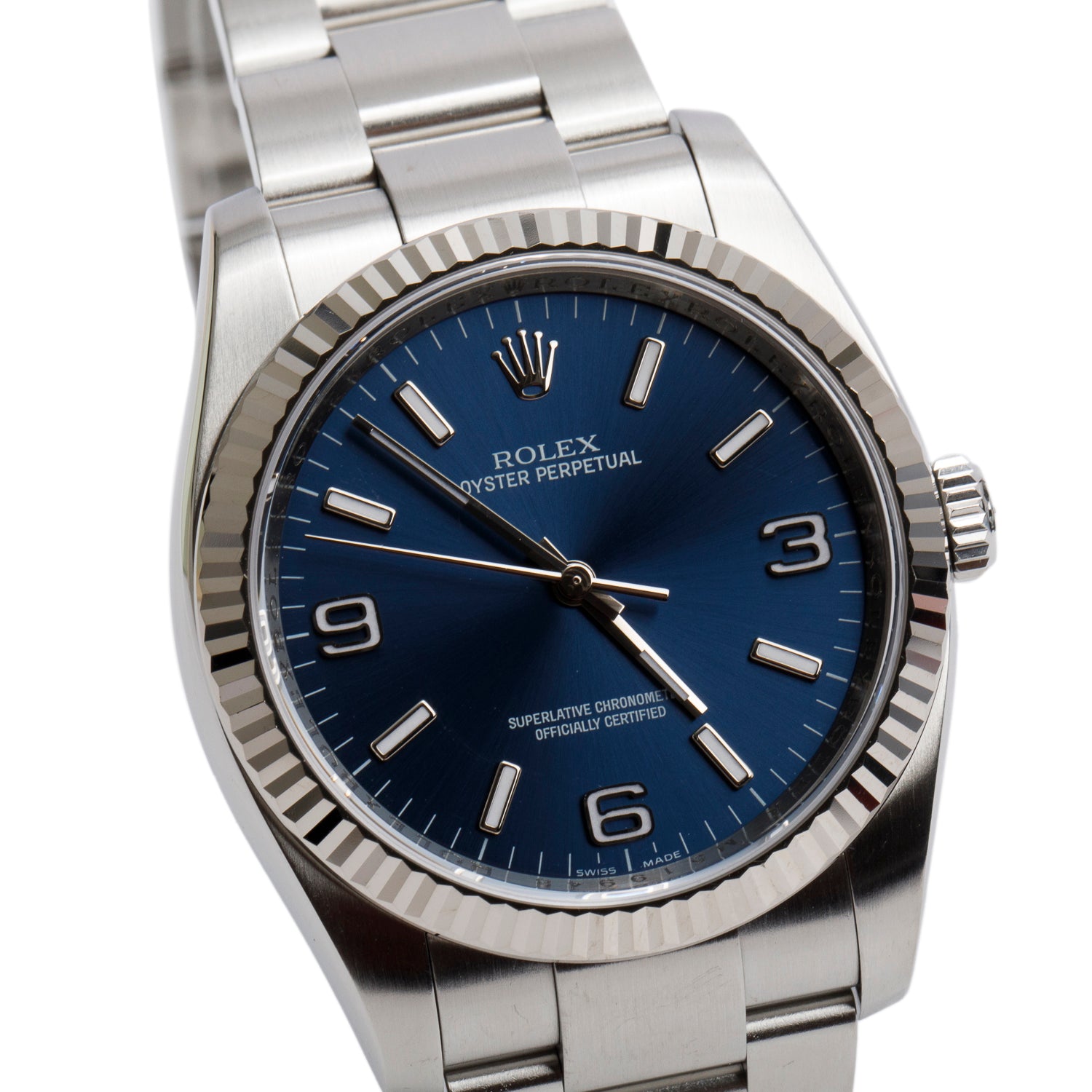 Rolex Stainless Steel Oyster Perpetual Explorer 36 MM Watch Blue Dial 116034 w/ Box & Papers