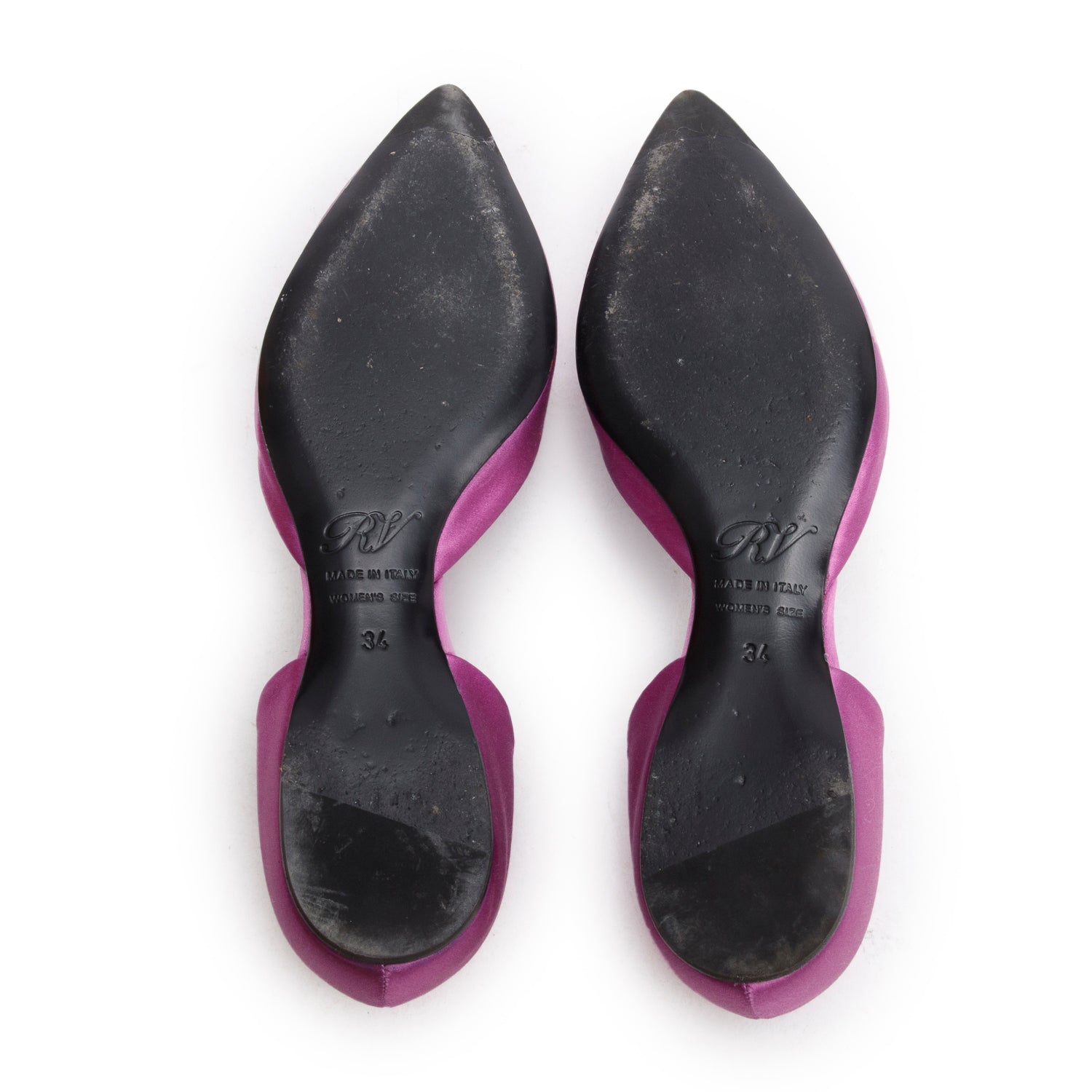 Roger Vivier Purple Satin Strass Flats, Size 34 w/ Box