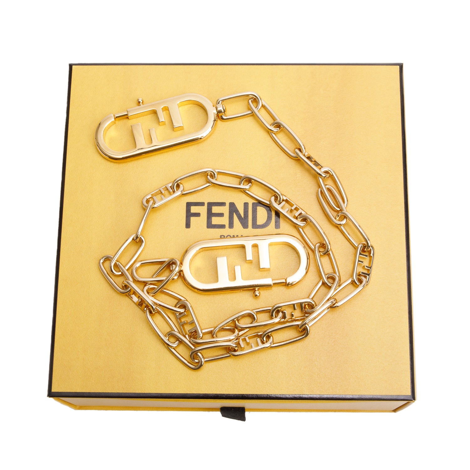 Fendi Gold-Tone Metal Chain O'Lock Strap You Bag Strap w/ Box