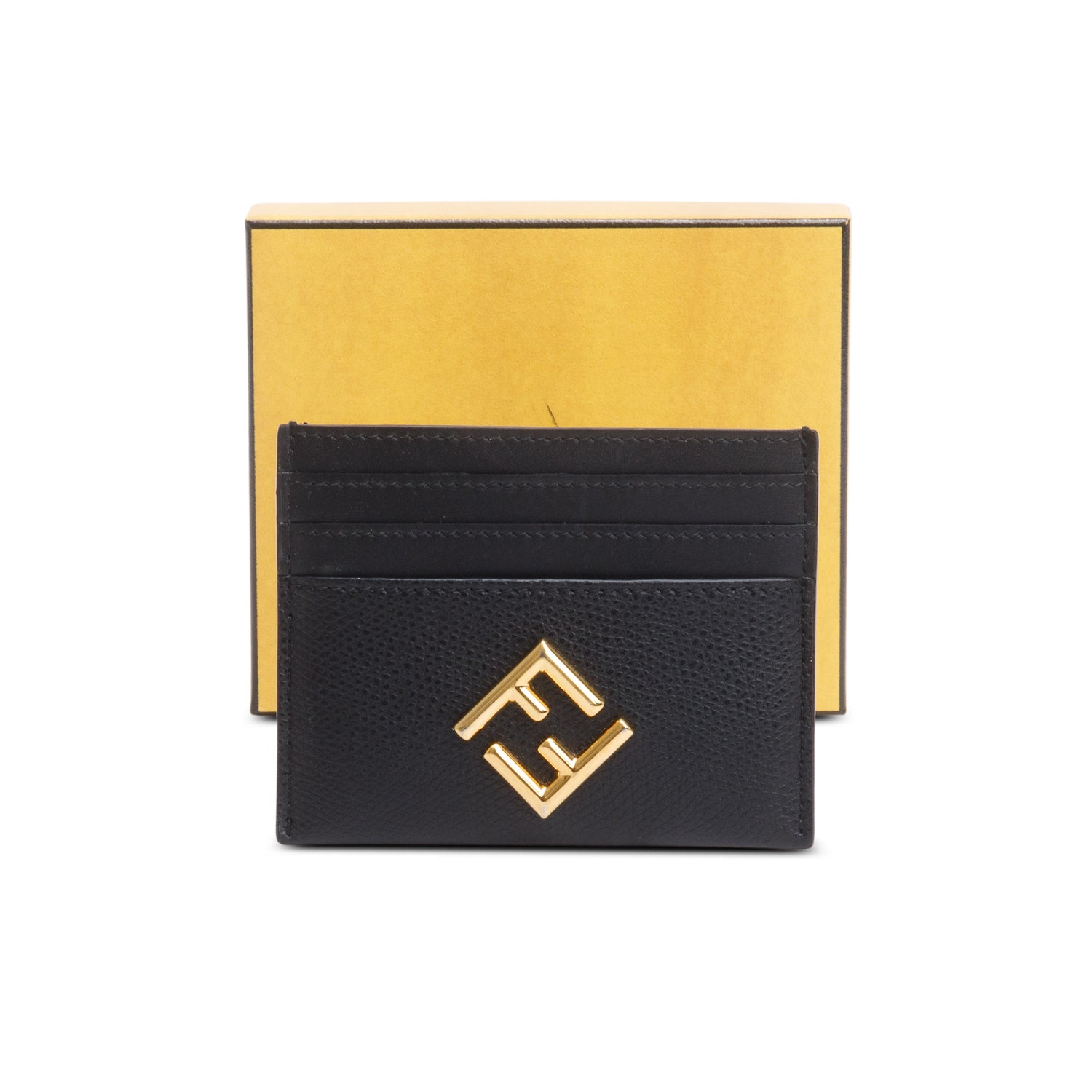 Fendi 2023 Black Calfskin Leather FF Diamonds Card Case w/ Box