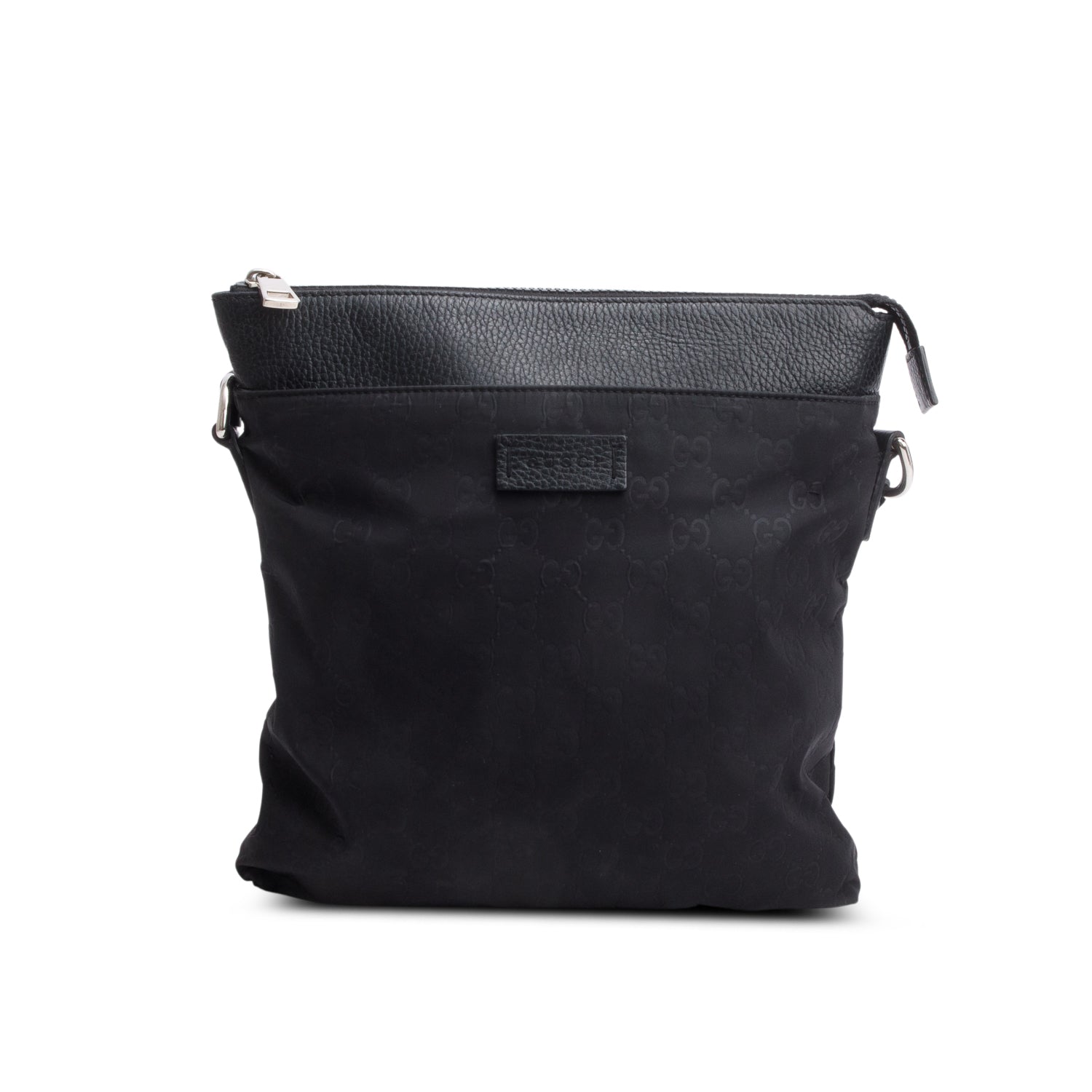 Gucci Black GG Nylon Dollar Calfskin Leather Trim Flat Messenger Bag