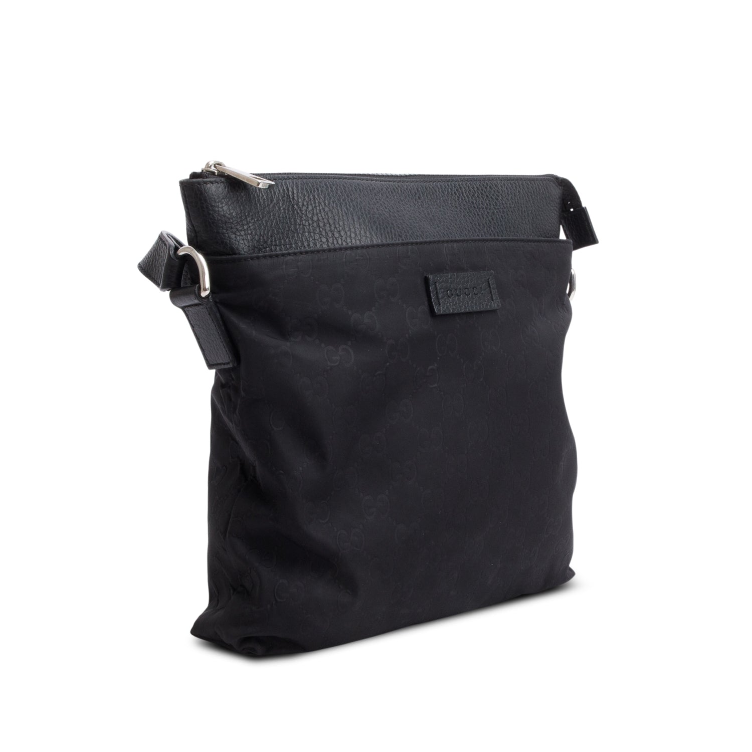 Gucci Black GG Nylon Dollar Calfskin Leather Trim Flat Messenger Bag