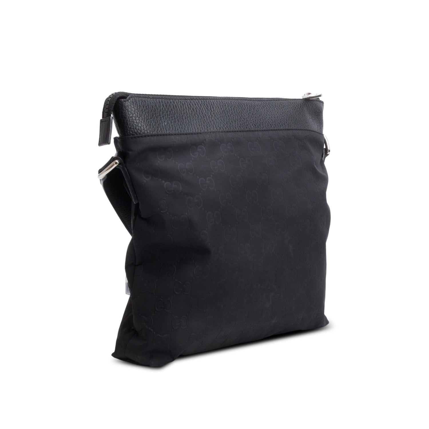 Gucci Black GG Nylon Dollar Calfskin Leather Trim Flat Messenger Bag