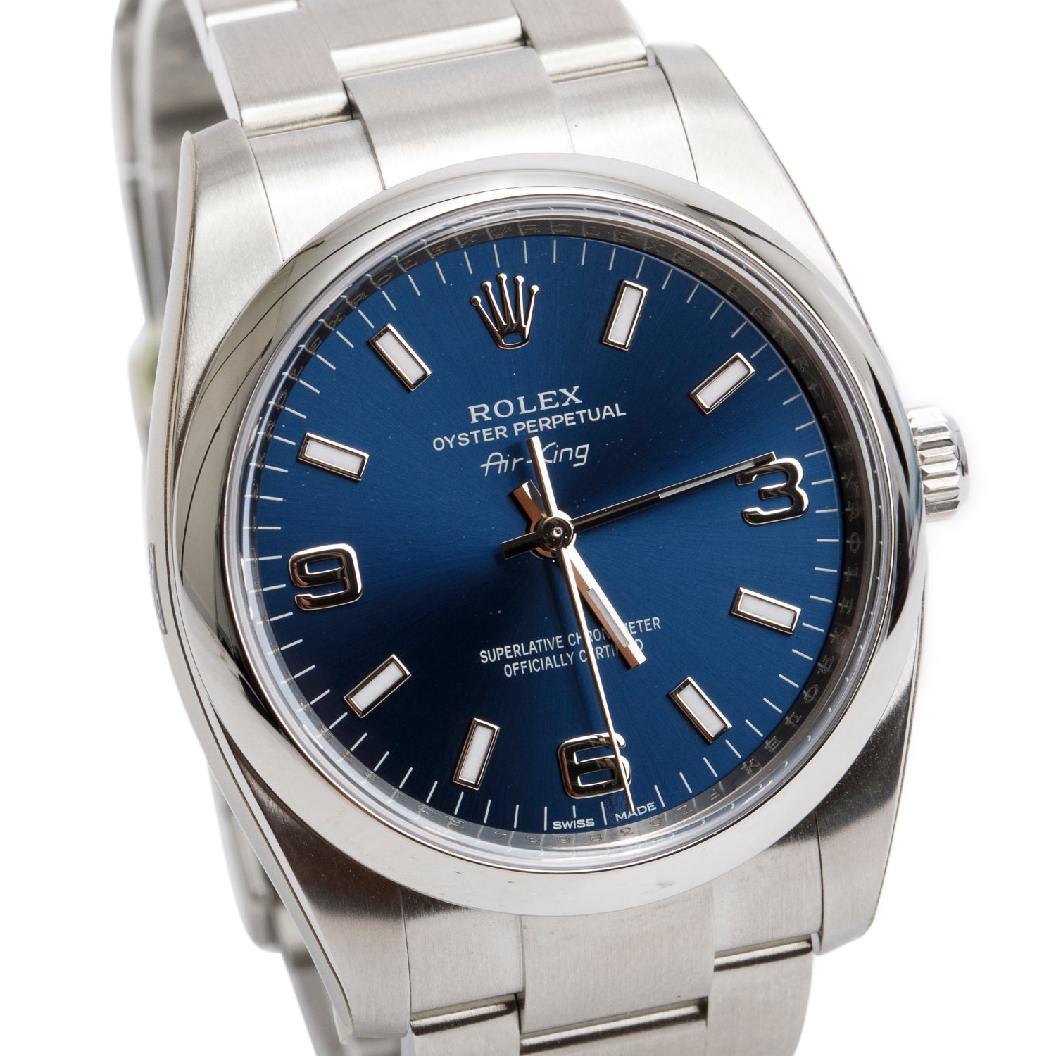 Rolex Stainless Steel Oyster Perpetual Air King 34 MM Automatic Watch Blue Dial 114200 w/ Box & Papers