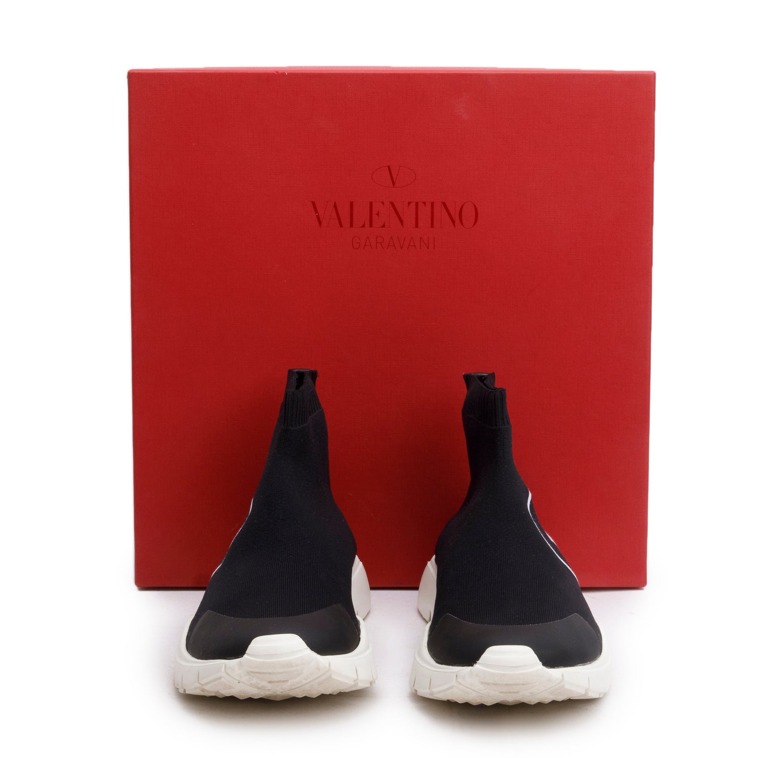 Valentino Black VLogo Embroidered Sock Sneakers, Size 38 w/ Box
