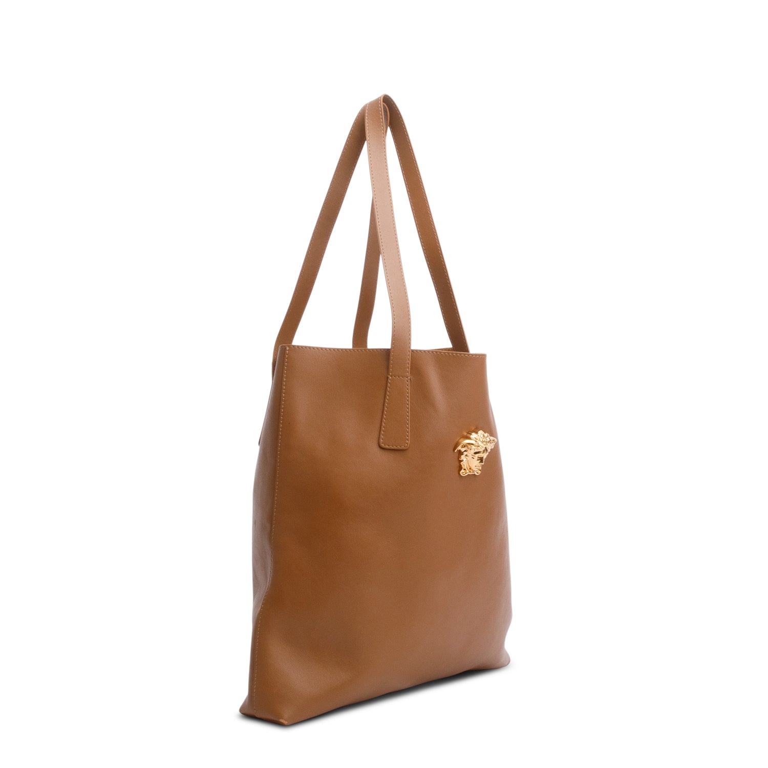 Versace Brown Leather La Medusa Tote Bag