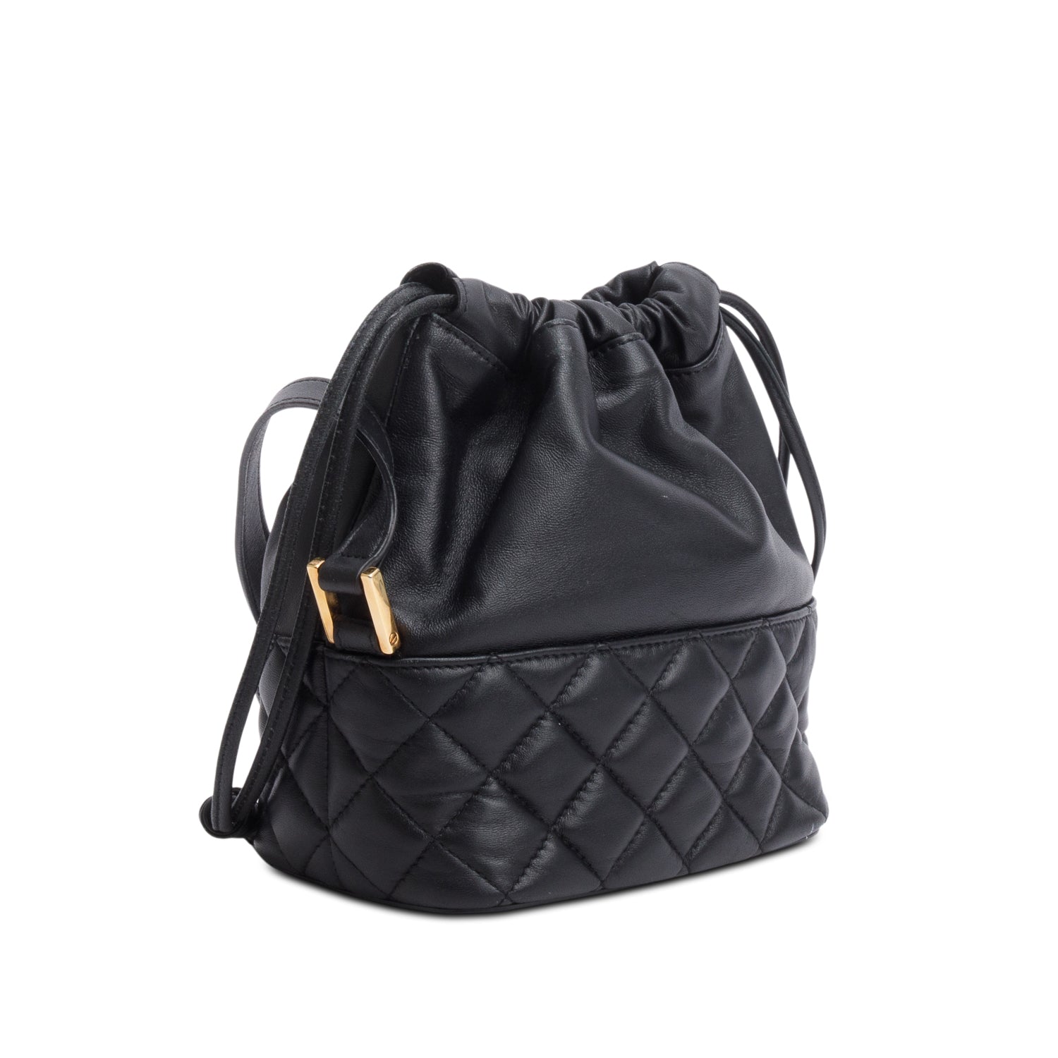 Versace Black Quilted Calfskin Leather Medusa Drawstring Crossbody Bag