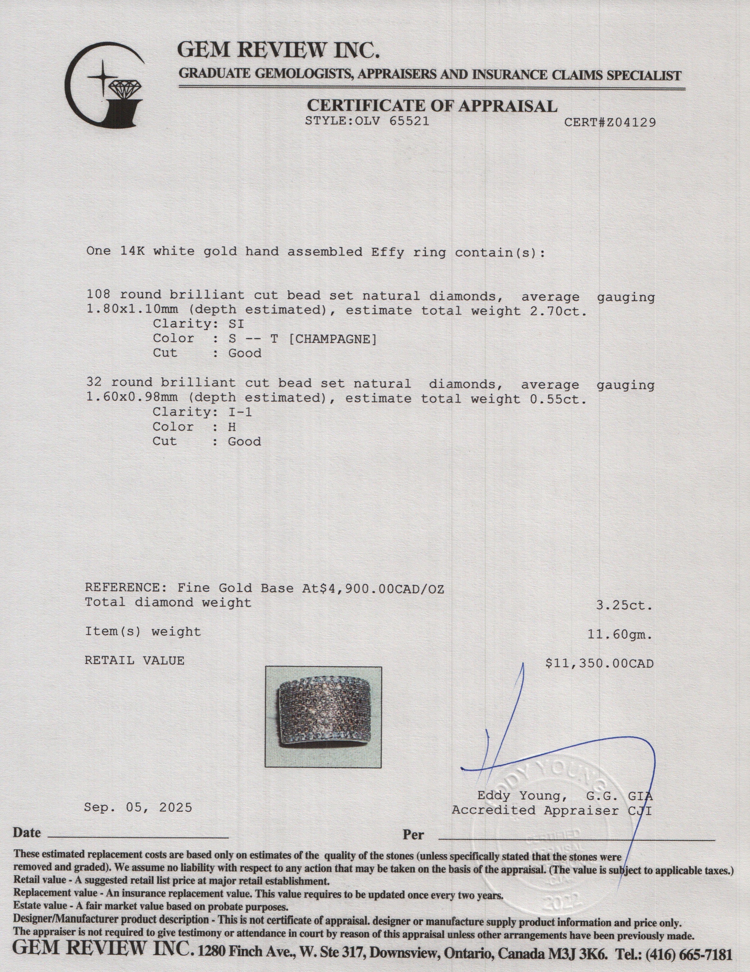 Effy 14k White Gold Pave Diamond Ring, Size 7.25