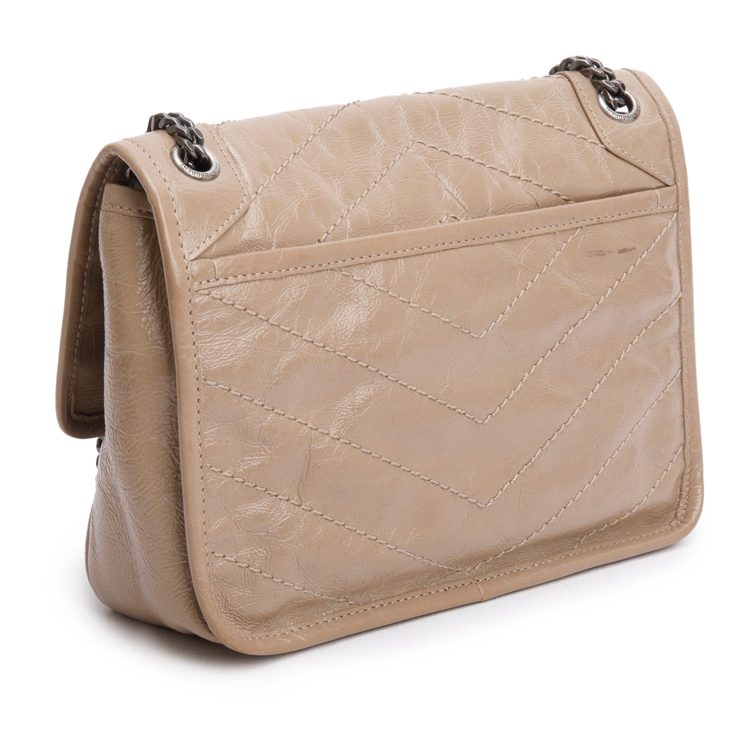 Saint Laurent Beige Crinkled Calfskin Matelasse Leather Baby Niki Shoulder Bag