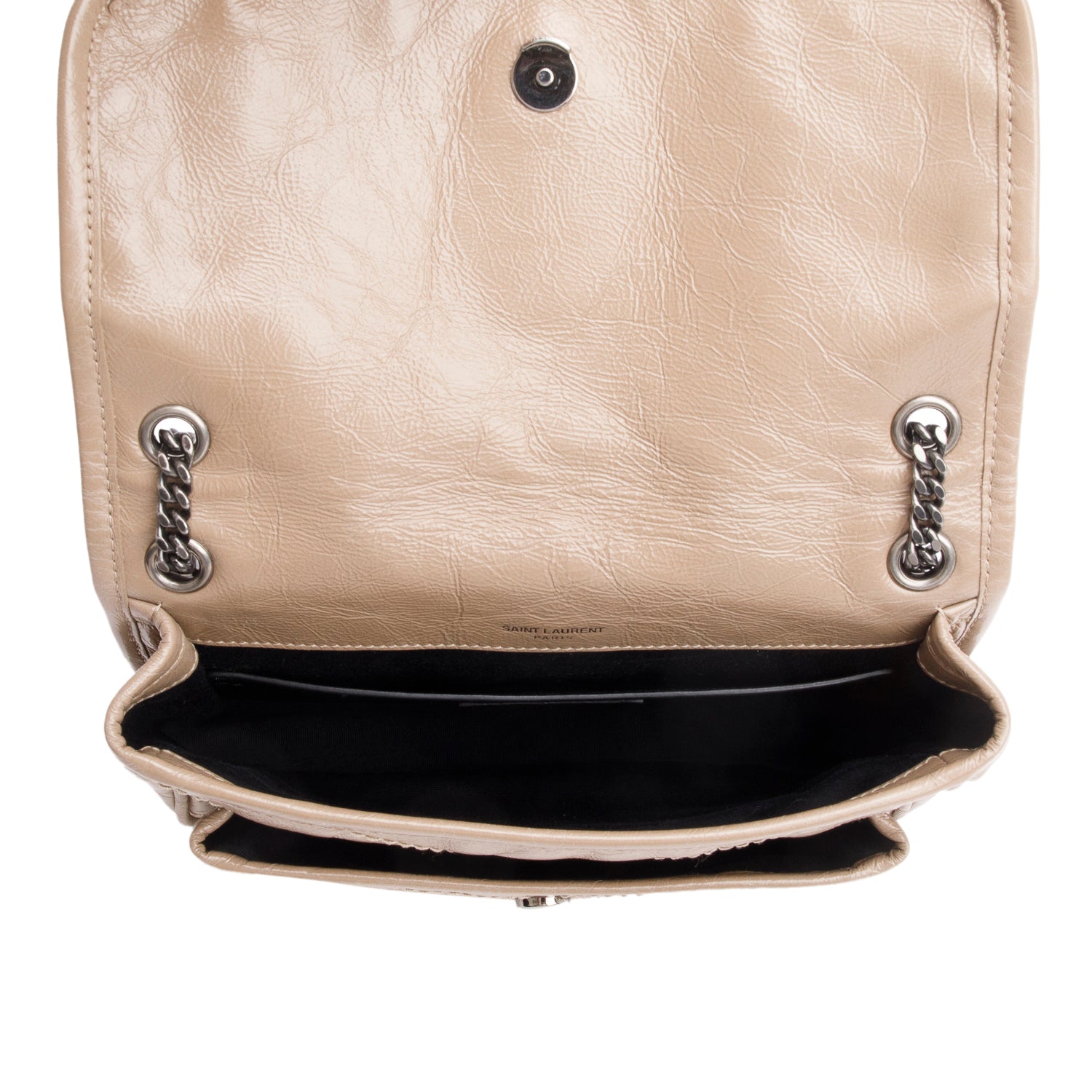 Saint Laurent Beige Crinkled Calfskin Matelasse Leather Baby Niki Shoulder Bag