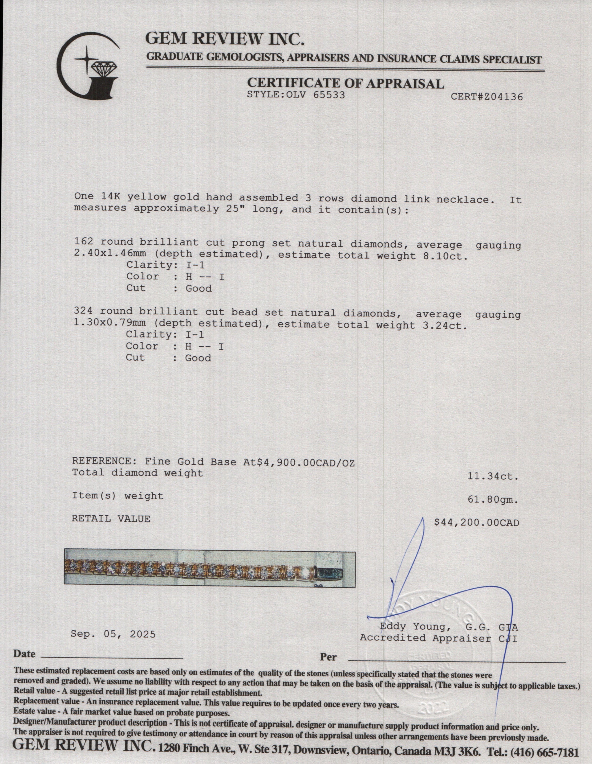 14k Yellow Gold 11.34 tcw. Diamond Tennis Necklace