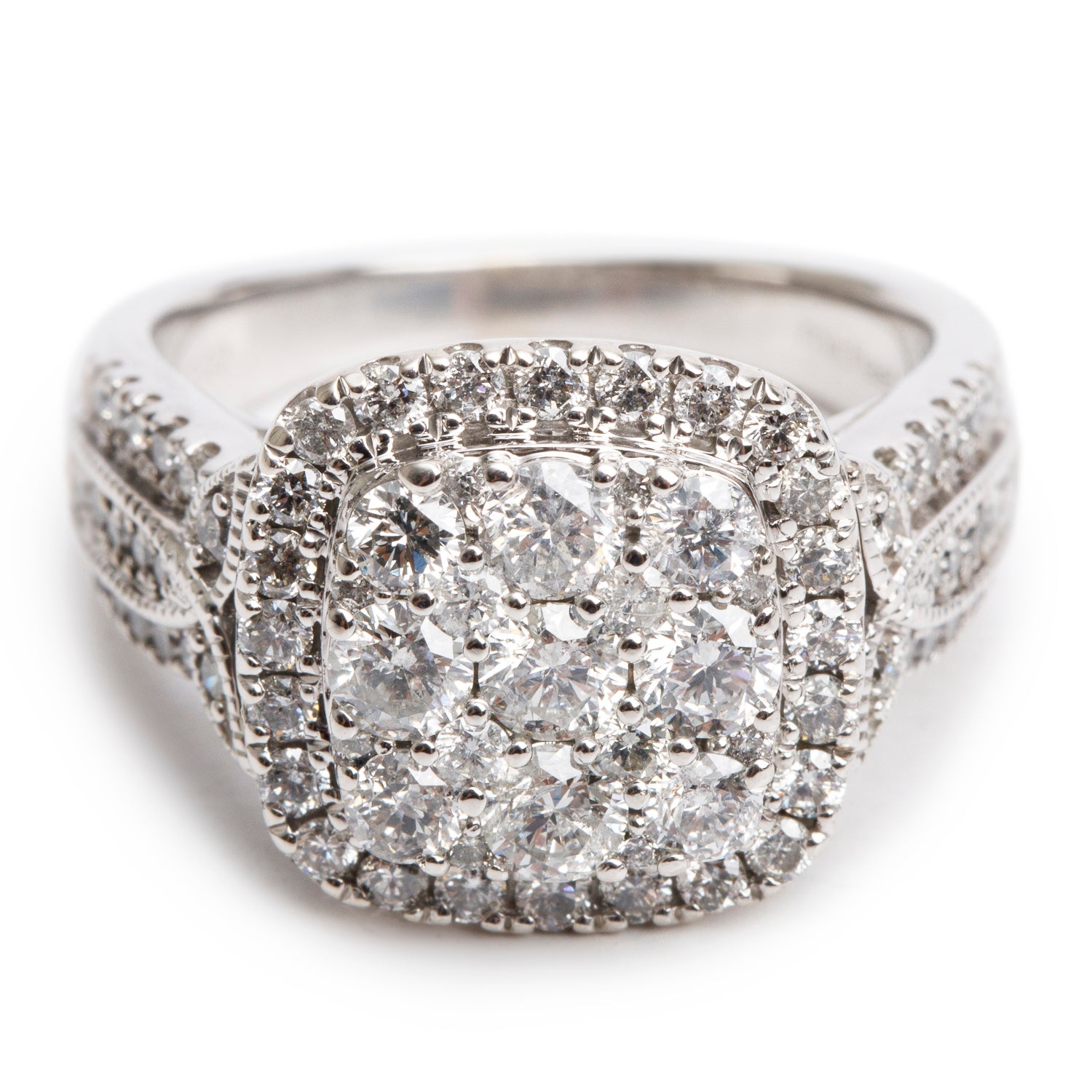 10k White Gold 2.19 tcw. Diamond Cluster Ring, Size 8