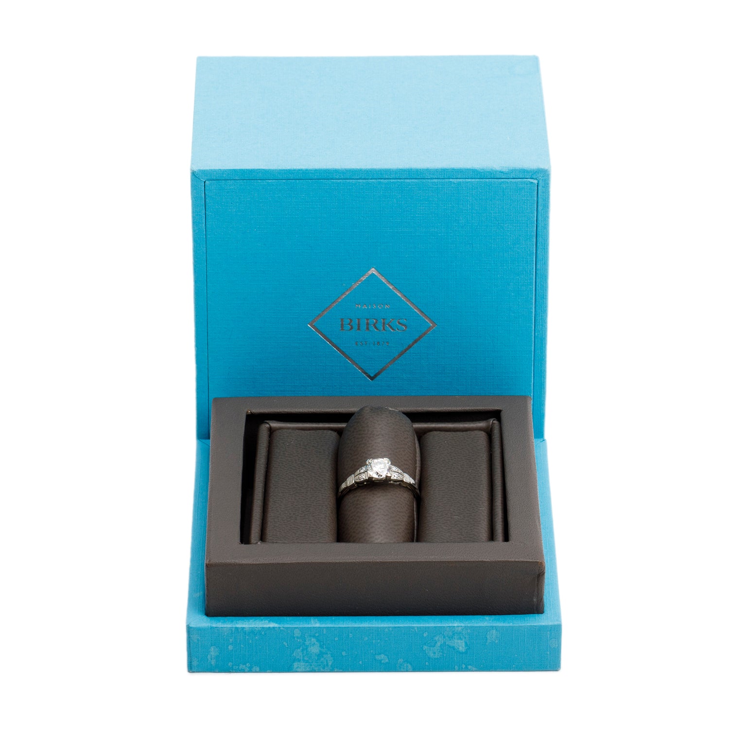Birks 18k White Gold Diamond Ring, Size 7.5 w/ Box