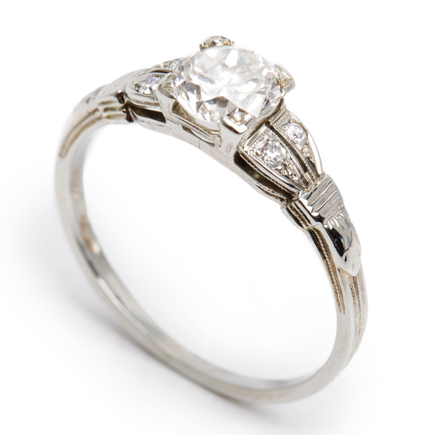 Birks 18k White Gold Diamond Ring, Size 7.5 w/ Box