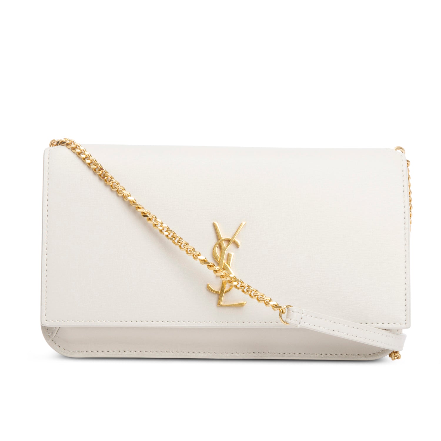 Saint Laurent 2024 White Smooth Leather Cassandre Phone Holder Bag w/ Box