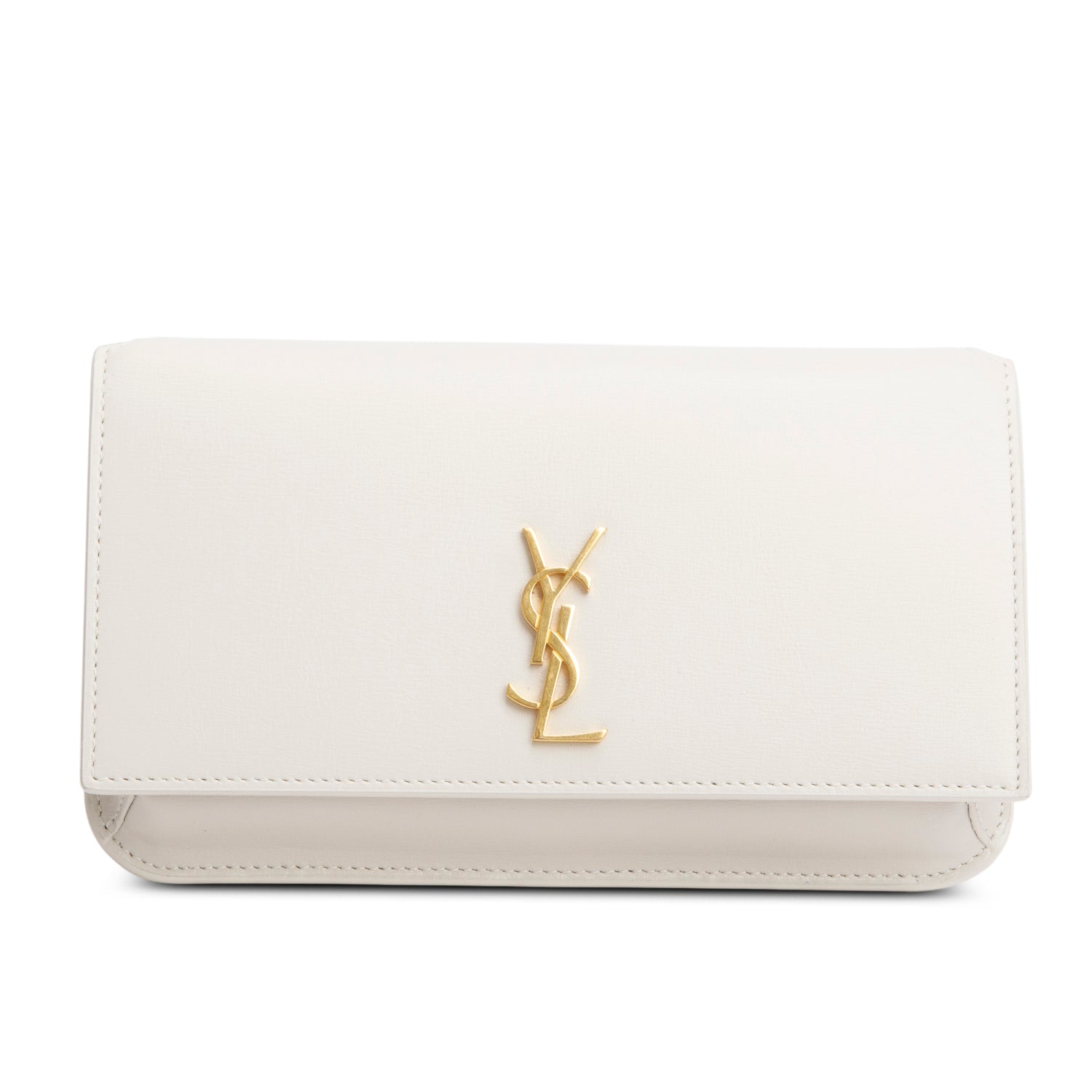 Saint Laurent 2024 White Smooth Leather Cassandre Phone Holder Bag w/ Box