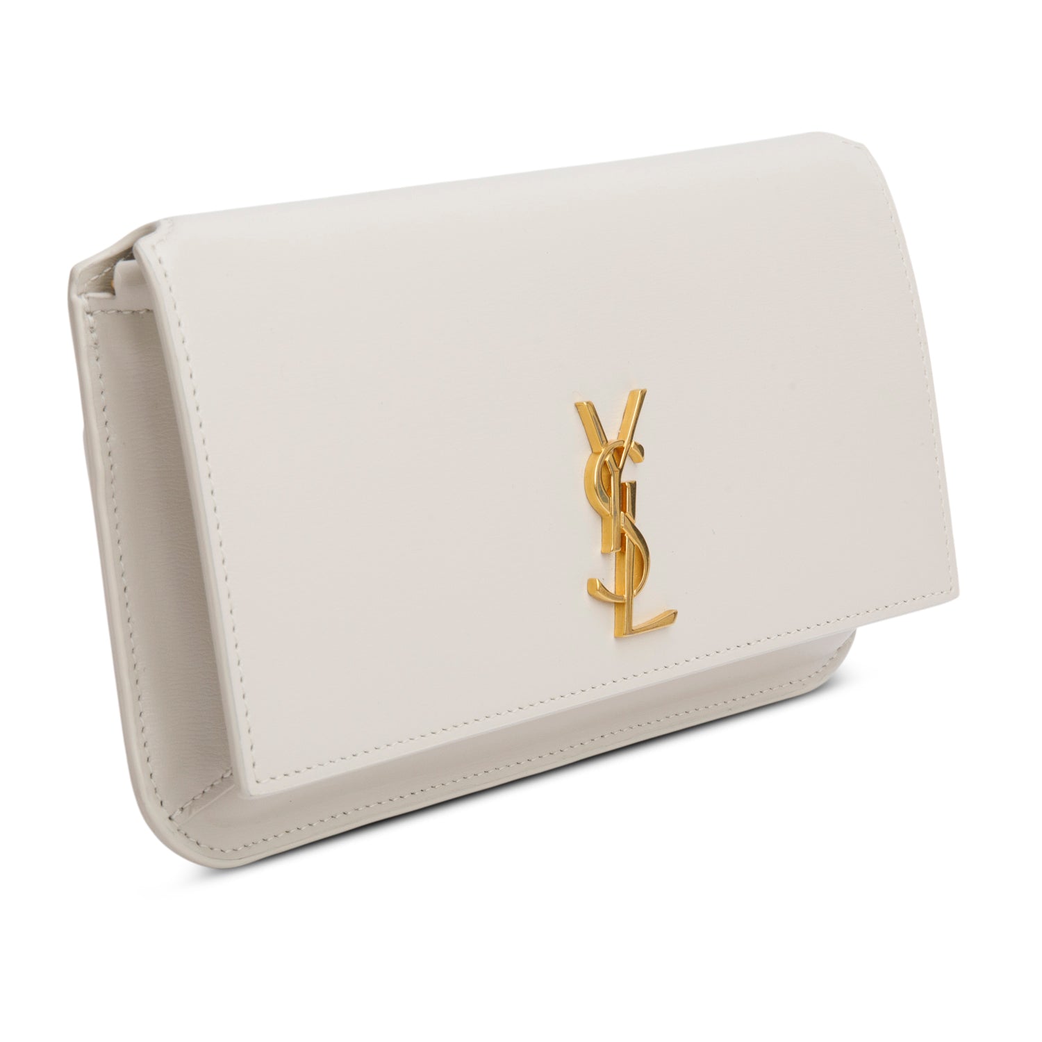 Saint Laurent 2024 White Smooth Leather Cassandre Phone Holder Bag w/ Box