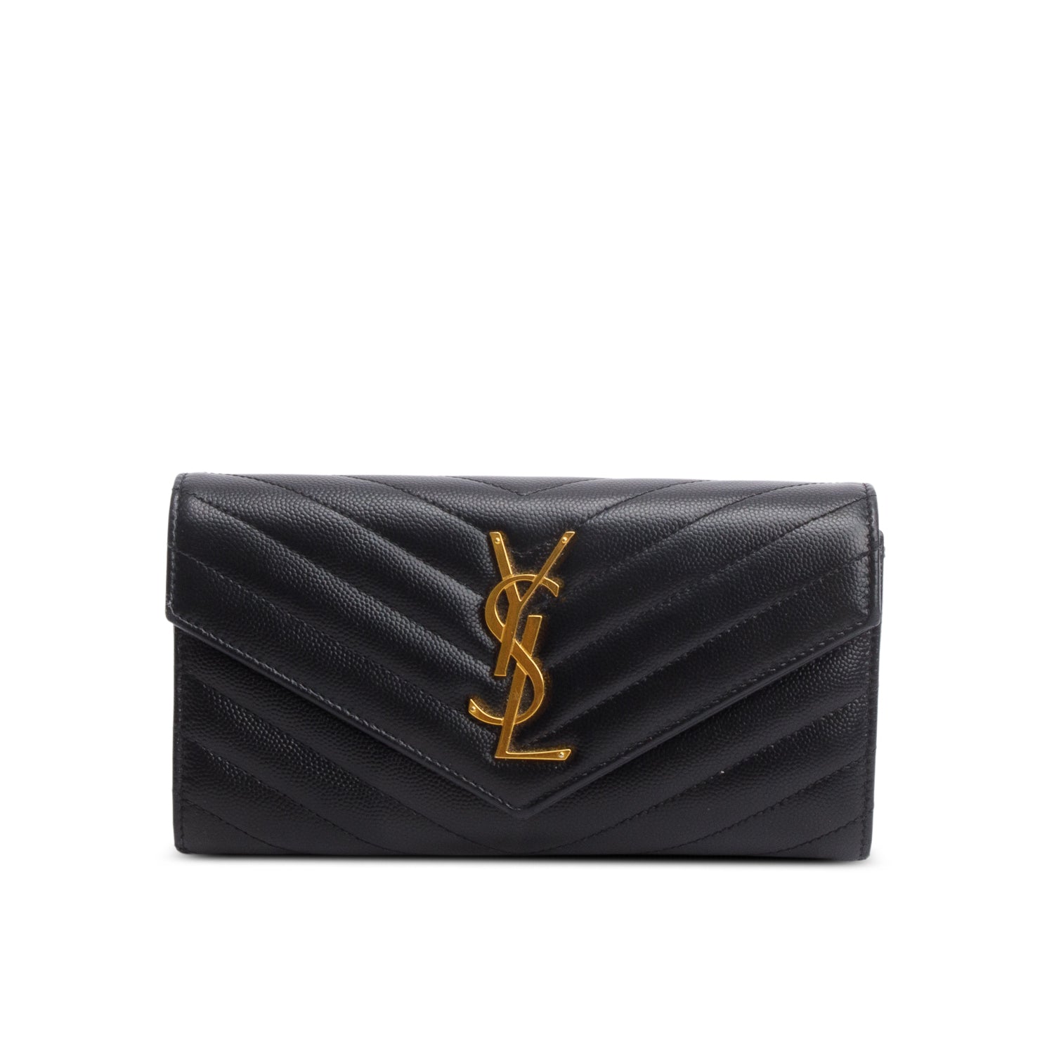 Saint Laurent 2021 Black Lambskin Leather Cassandre Matelasse Large Flap Wallet w/ Box