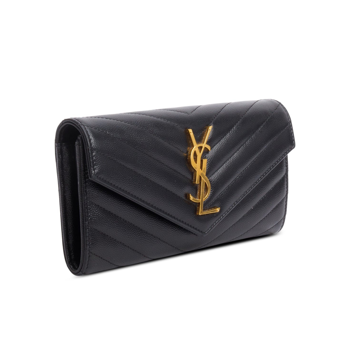 Saint Laurent 2021 Black Lambskin Leather Cassandre Matelasse Large Flap Wallet w/ Box