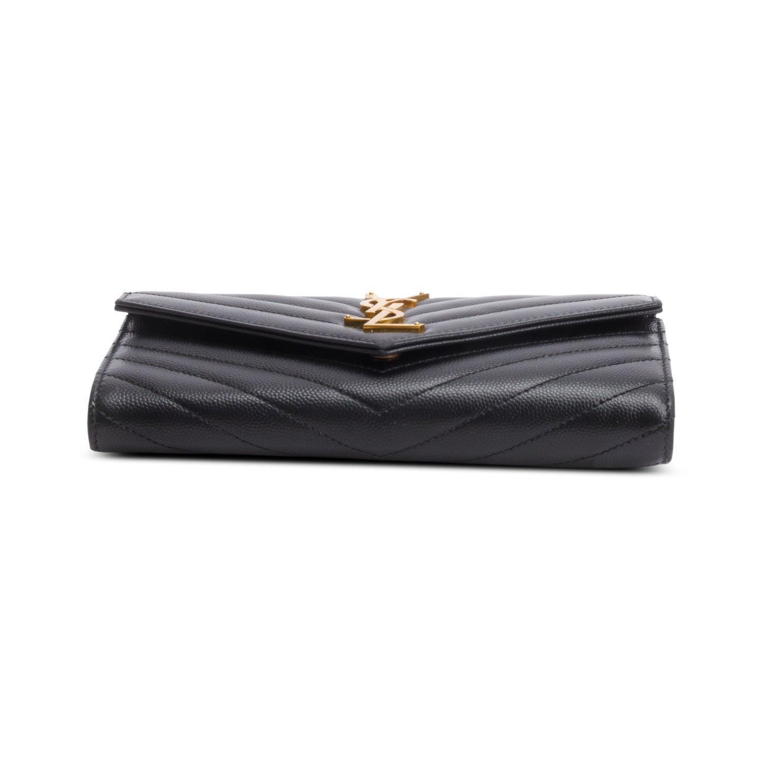 Saint Laurent 2021 Black Lambskin Leather Cassandre Matelasse Large Flap Wallet w/ Box