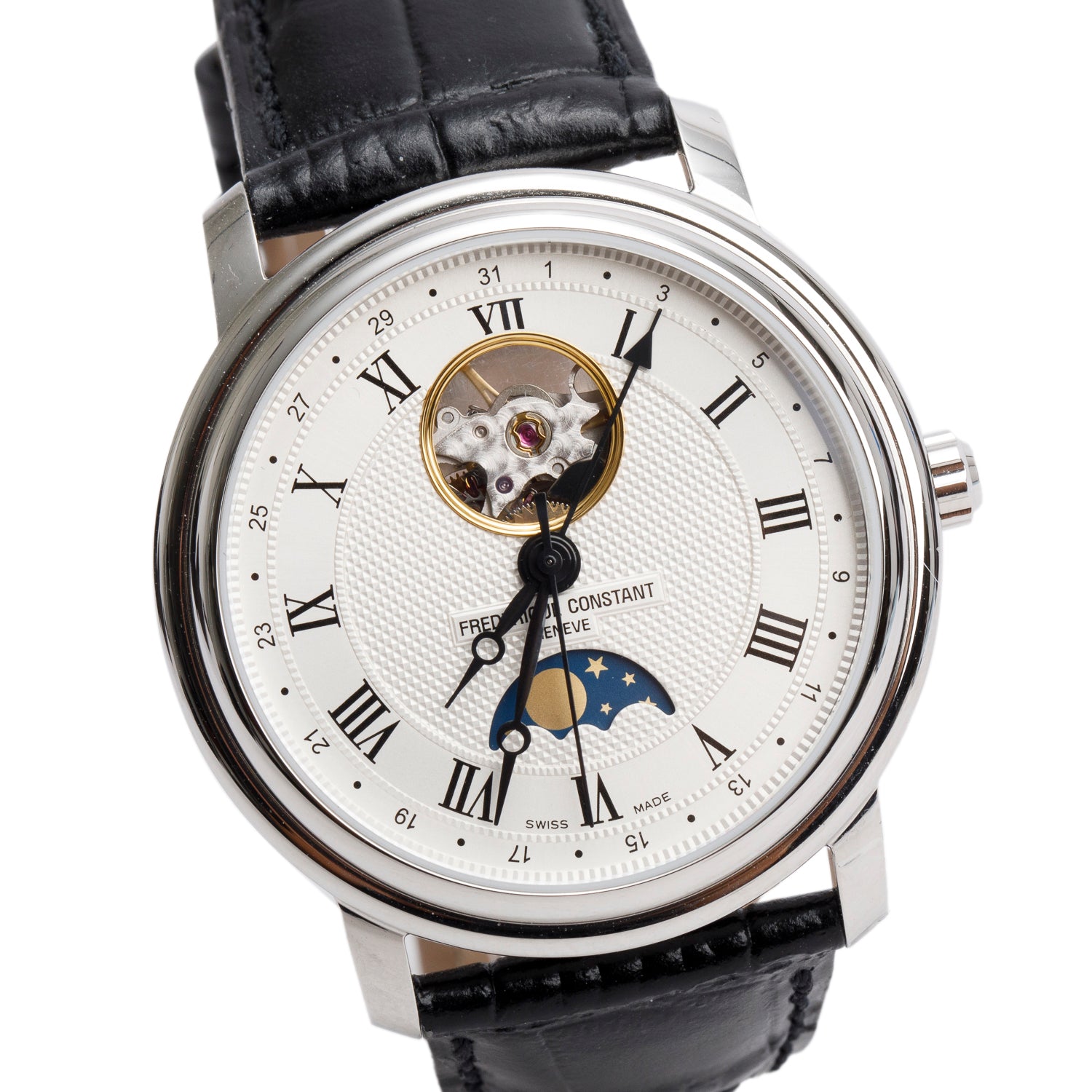 Frederique Constant Stainless Steel 40 MM Classic Heart Beat Moonphase Date Automatic Watch w/ Box