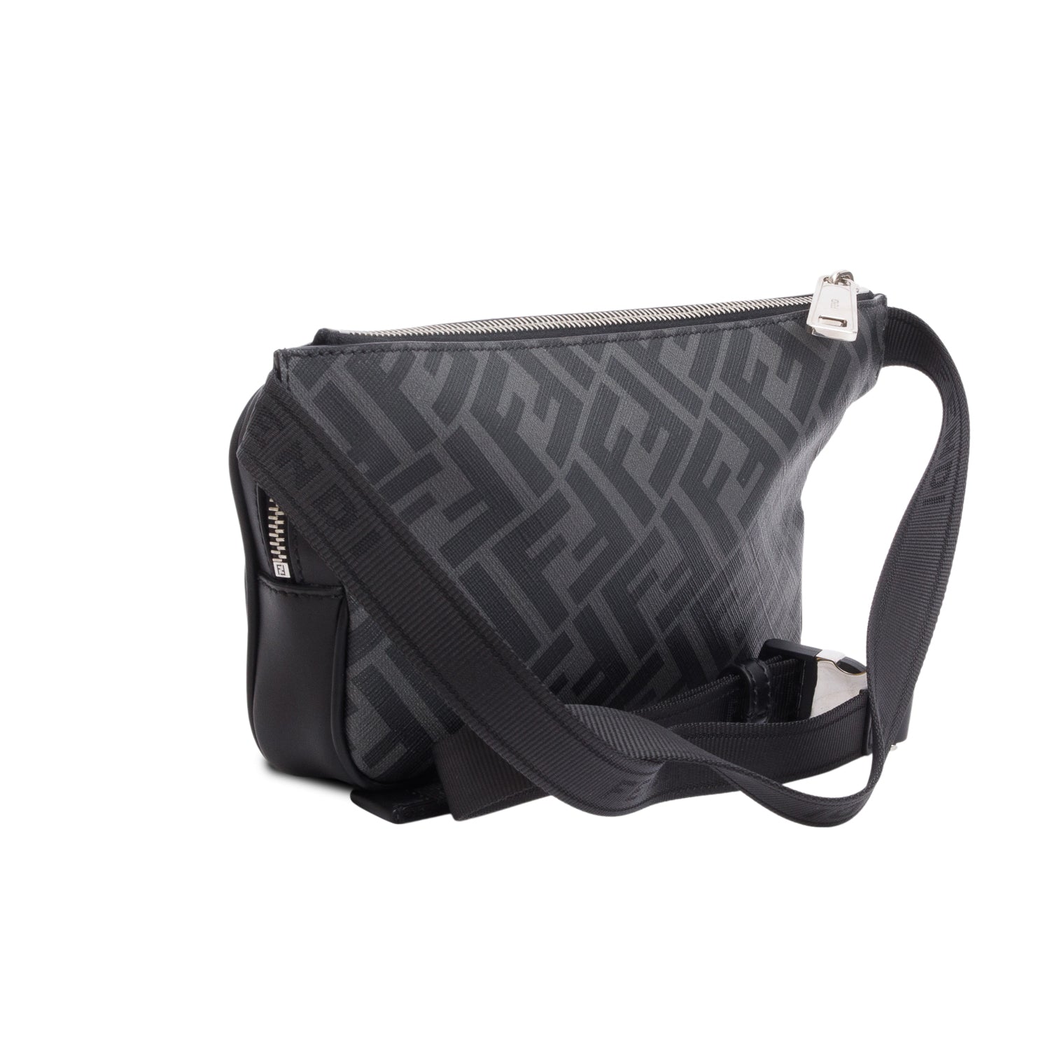 Fendi 2023 Grey Glazed Fabric Vitello Liberty FF Diagonal Belt Bag w/ Box & Receipt