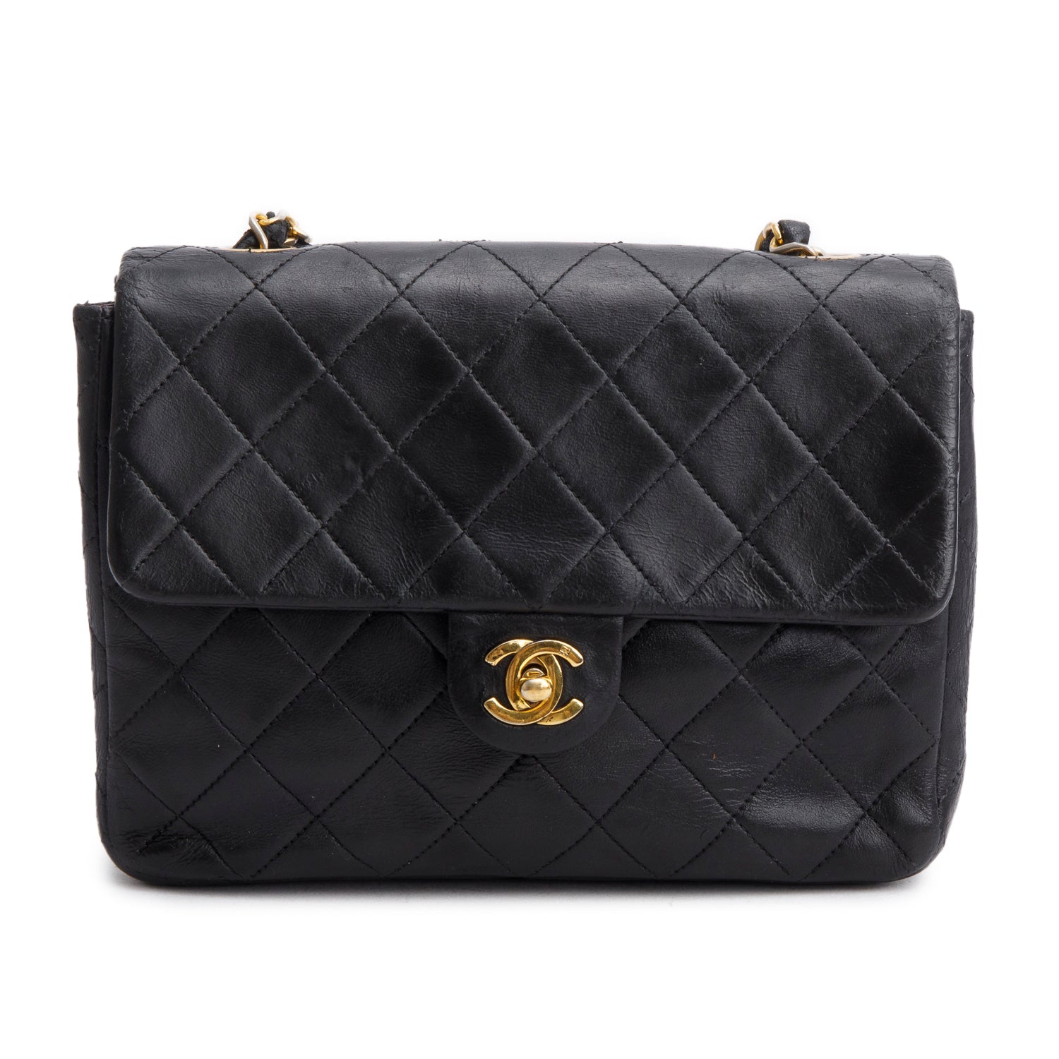 Chanel Vintage Black Lambskin Quilted Mini Square Flap Bag w/ Authenticity Card