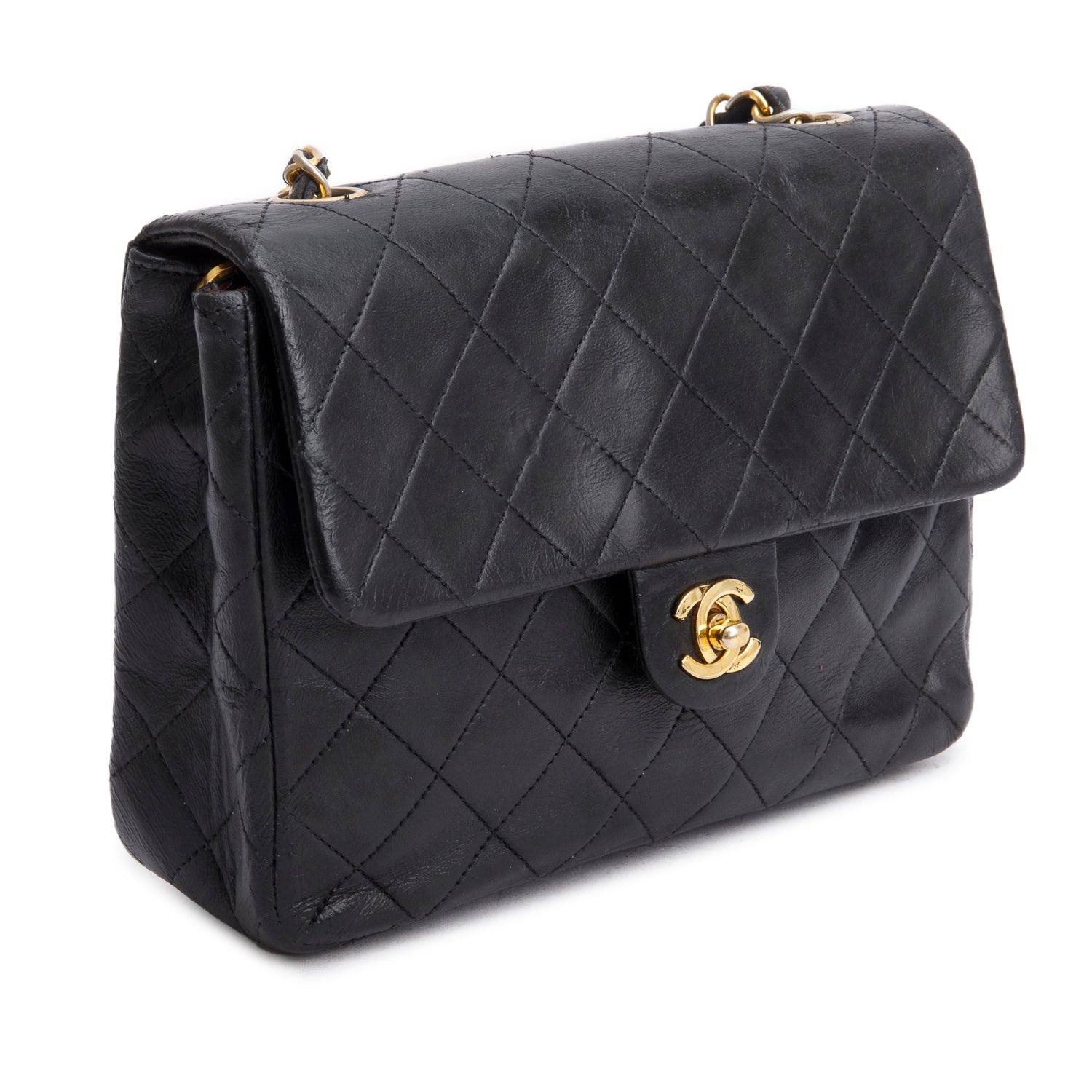 Chanel Vintage Black Lambskin Quilted Mini Square Flap Bag w/ Authenticity Card