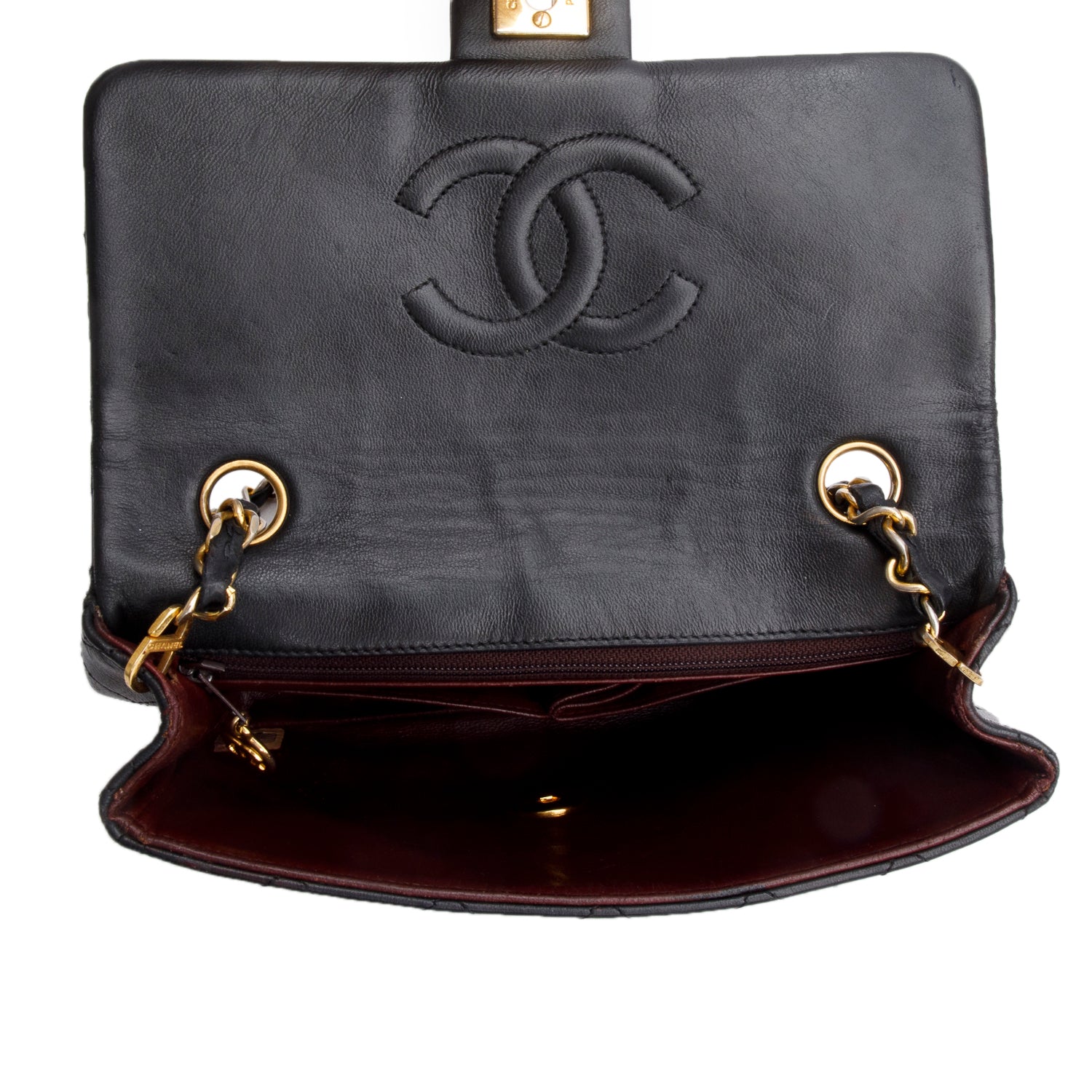 Chanel Vintage Black Lambskin Quilted Mini Square Flap Bag w/ Authenticity Card
