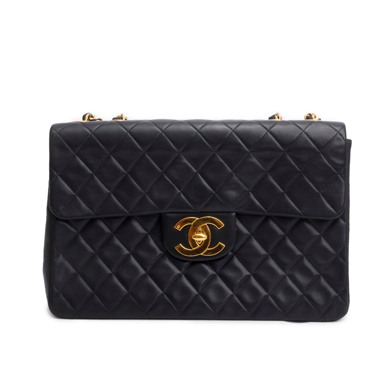 Chanel Vintage Black Lambskin Quilted Jumbo XL Flap w/ Authenticity Card