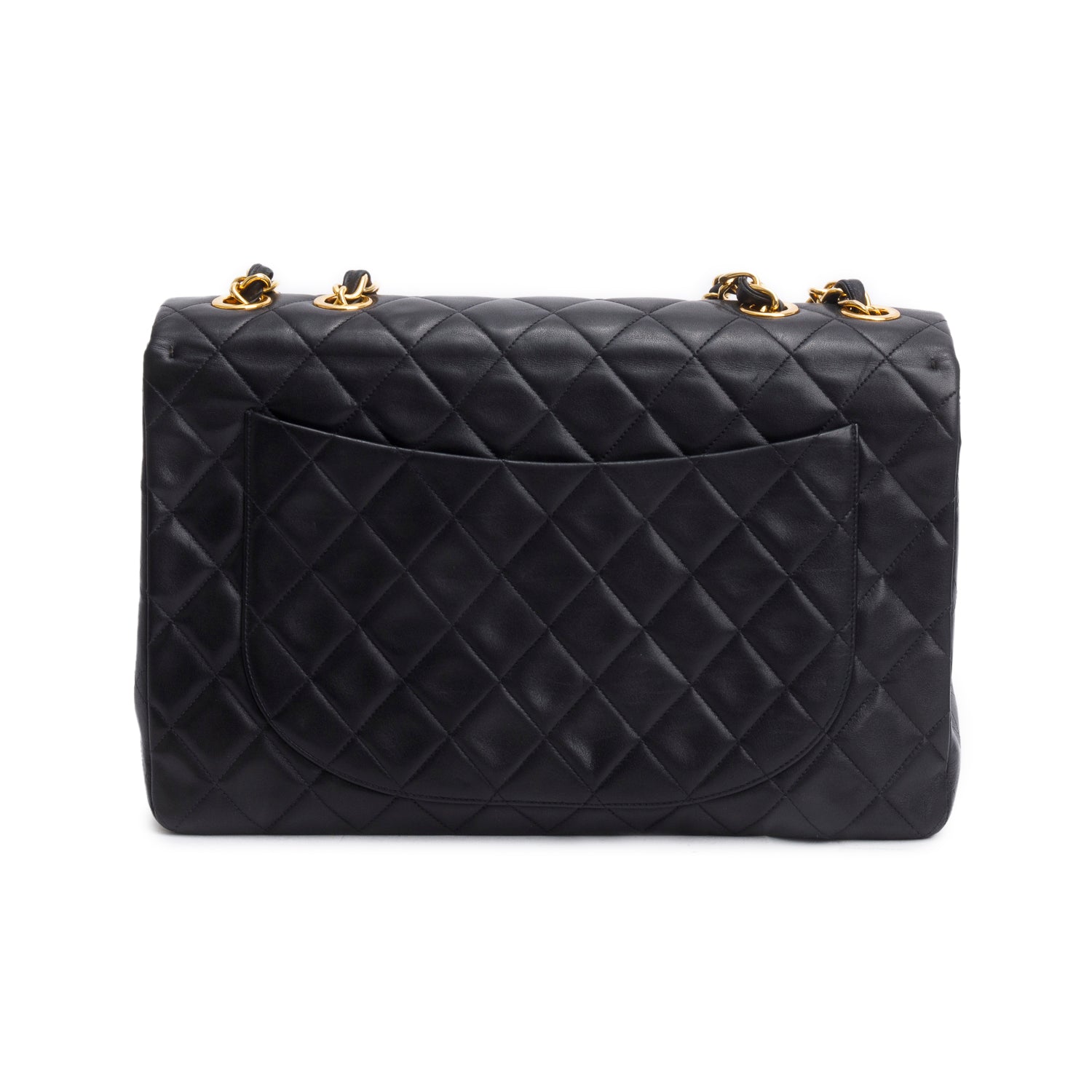 Chanel Vintage Black Lambskin Quilted Jumbo XL Flap w/ Authenticity Card