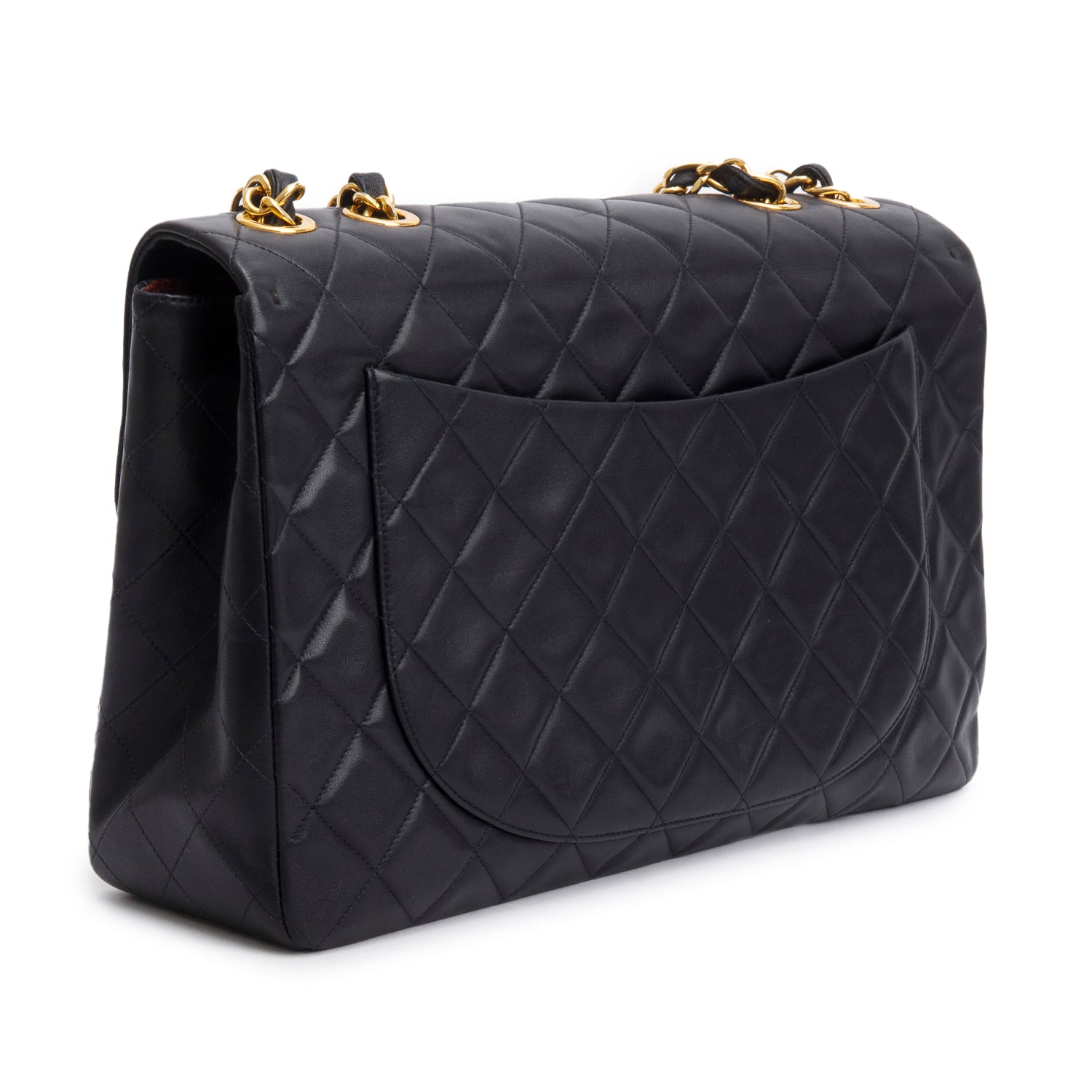 Chanel Vintage Black Lambskin Quilted Jumbo XL Flap w/ Authenticity Card