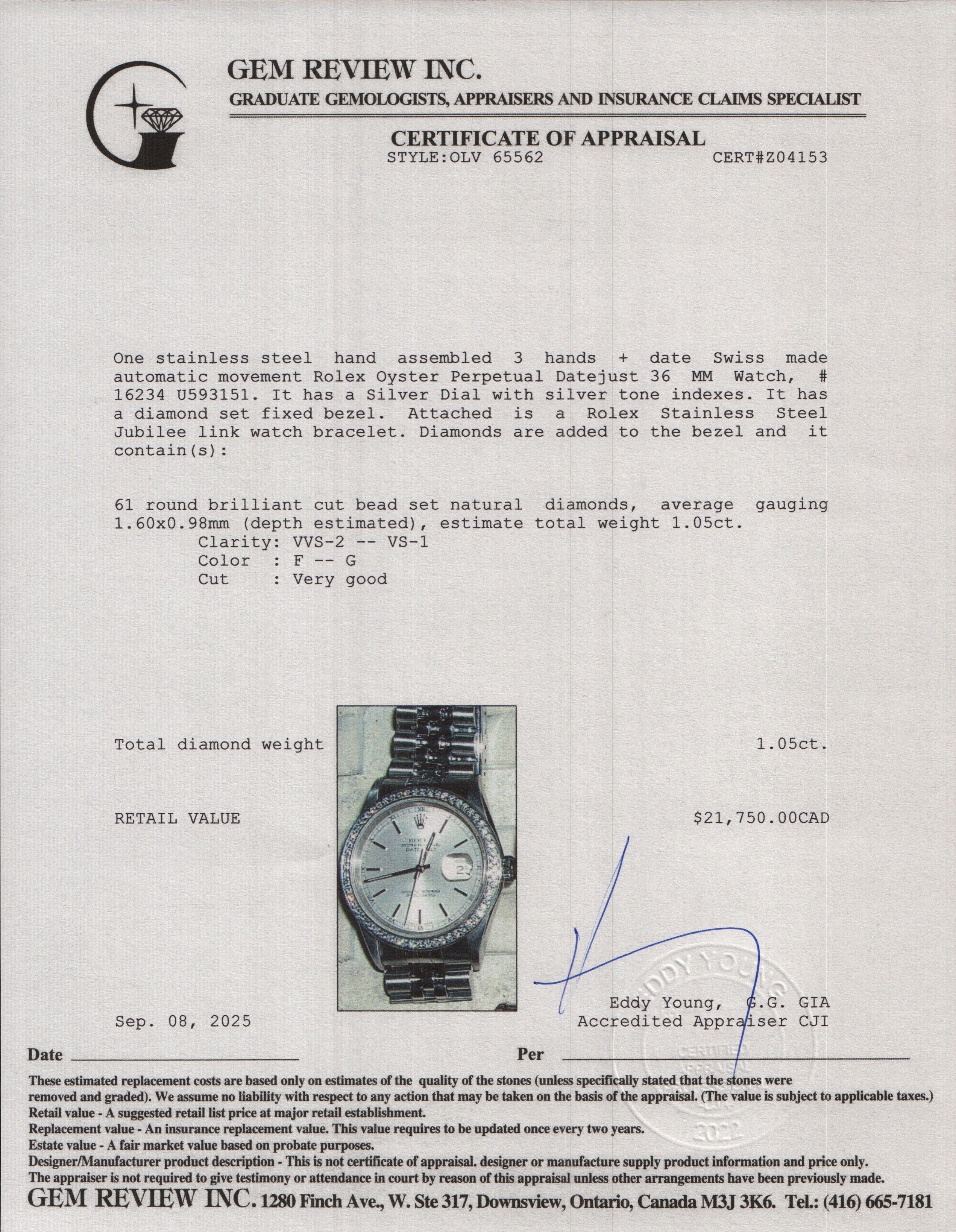 Rolex Stainless Steel Aftermarket Diamond Bezel Oyster Perpetual Datejust 36 MM Silver Dial Watch Silver Dial 16234