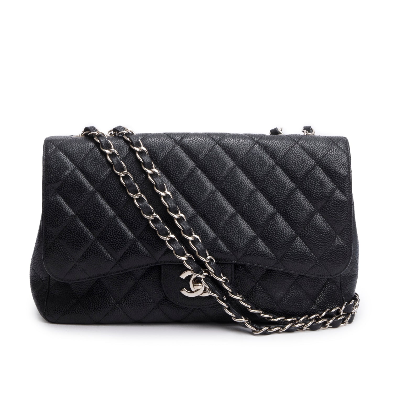 Chanel Black Caviar Jumbo Single Flap Bag w/ Authenticity Card