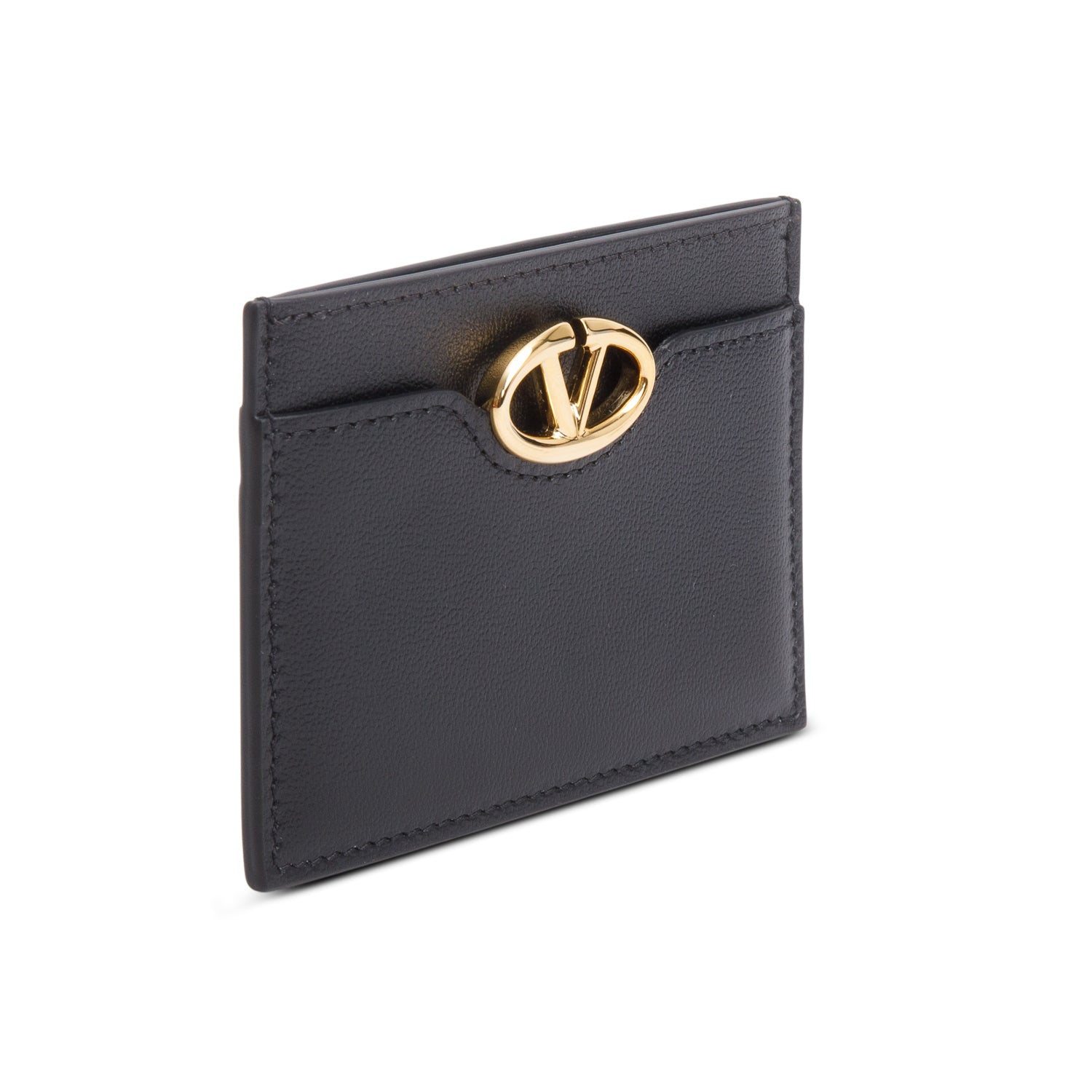 Valentino Black Leather VLogo Card Holder w/ Box