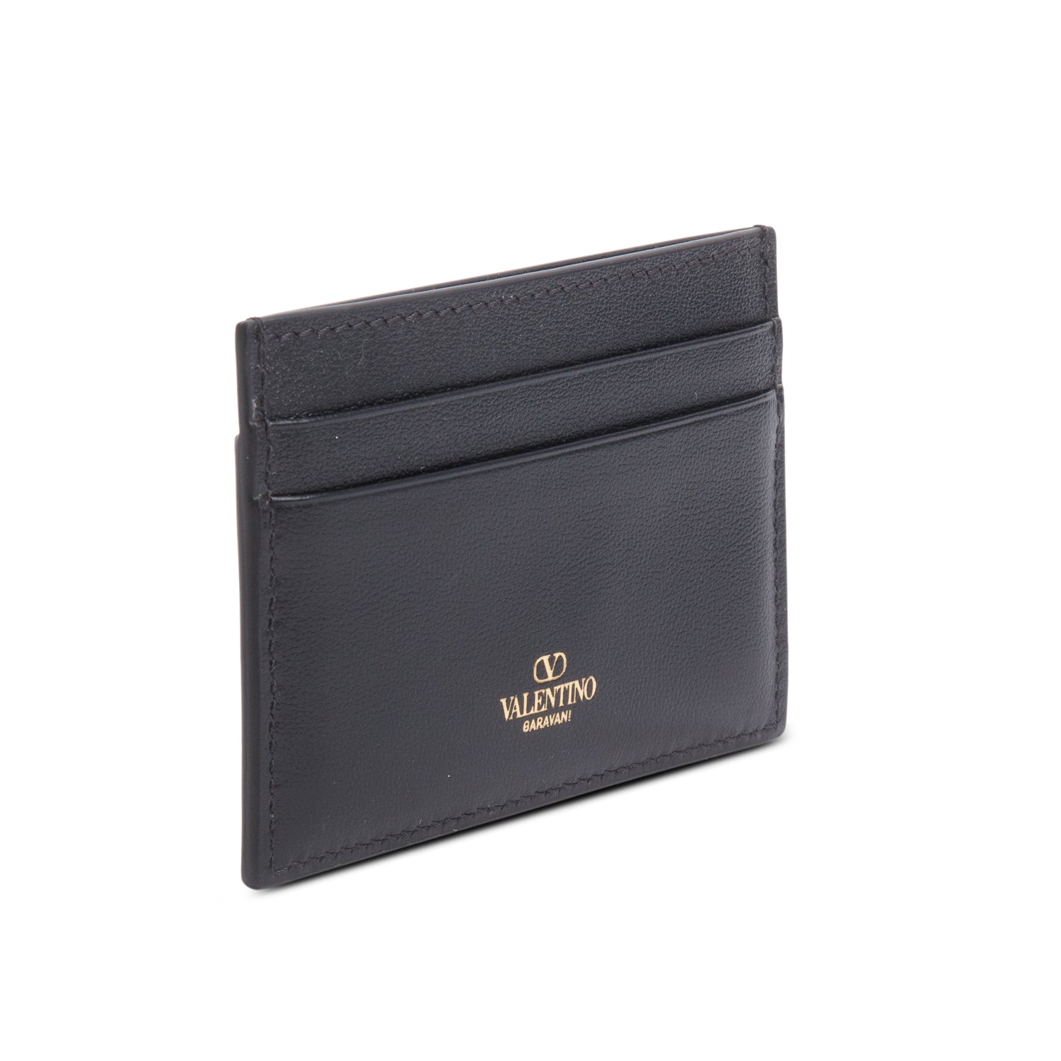 Valentino Black Leather VLogo Card Holder w/ Box